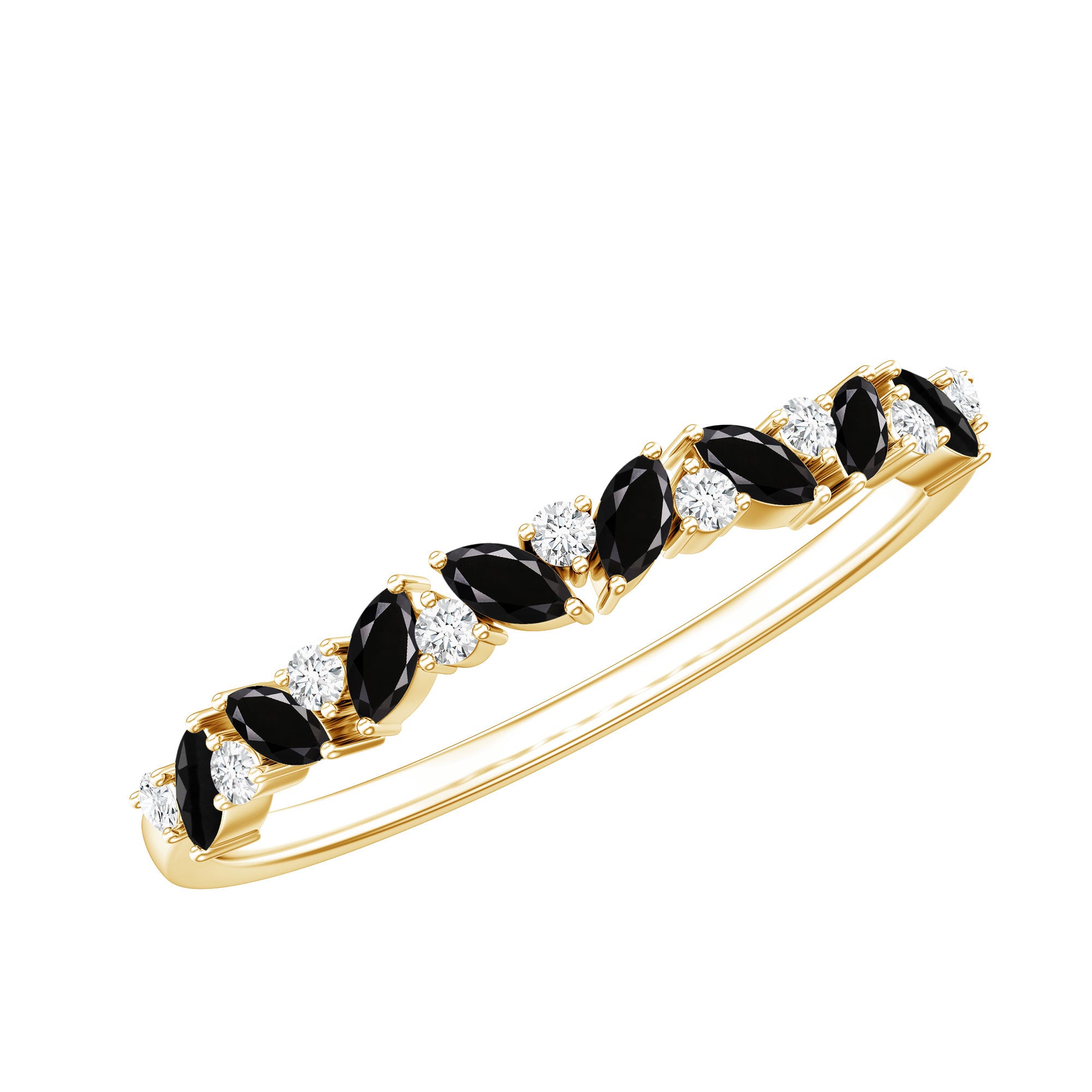 Rosec Jewels-Natural Marquise Black Spinel Diamond Half Eternity Ring