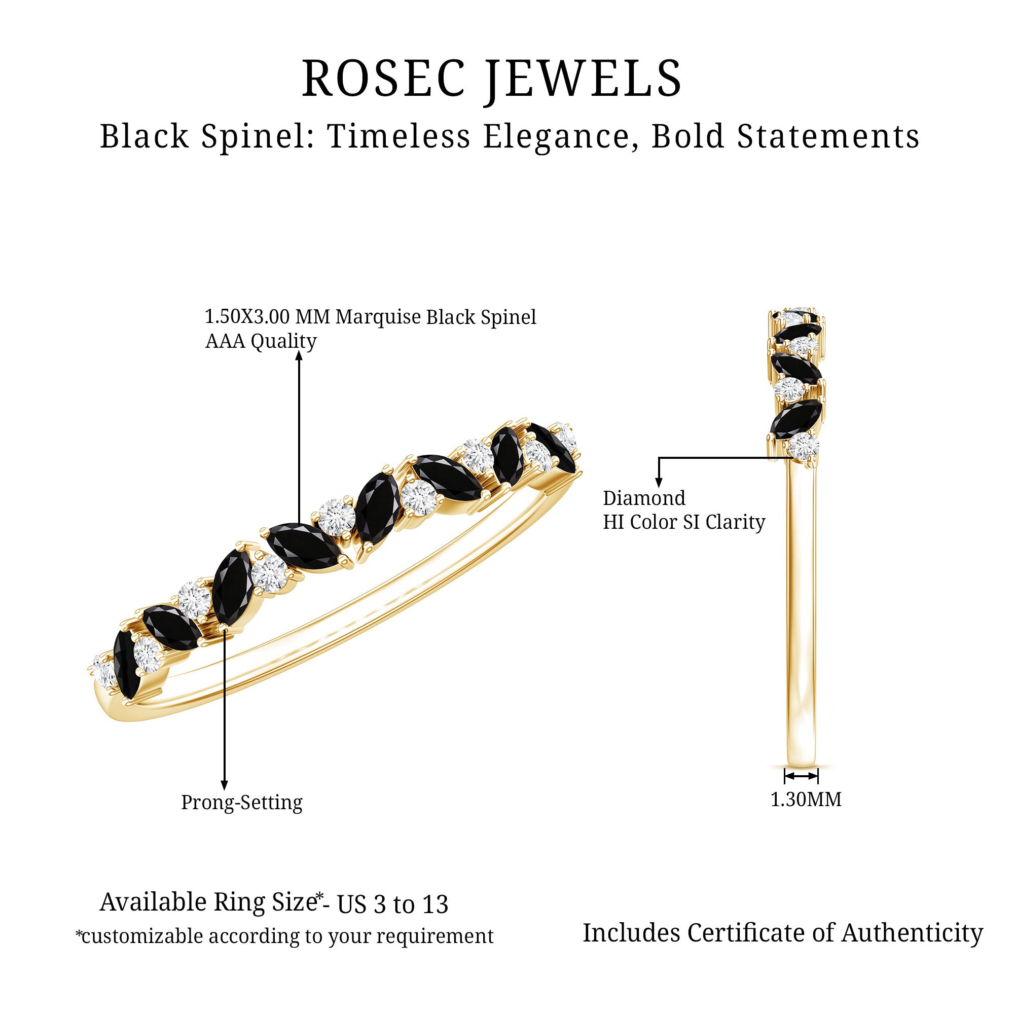 Rosec Jewels-Natural Marquise Black Spinel Diamond Half Eternity Ring