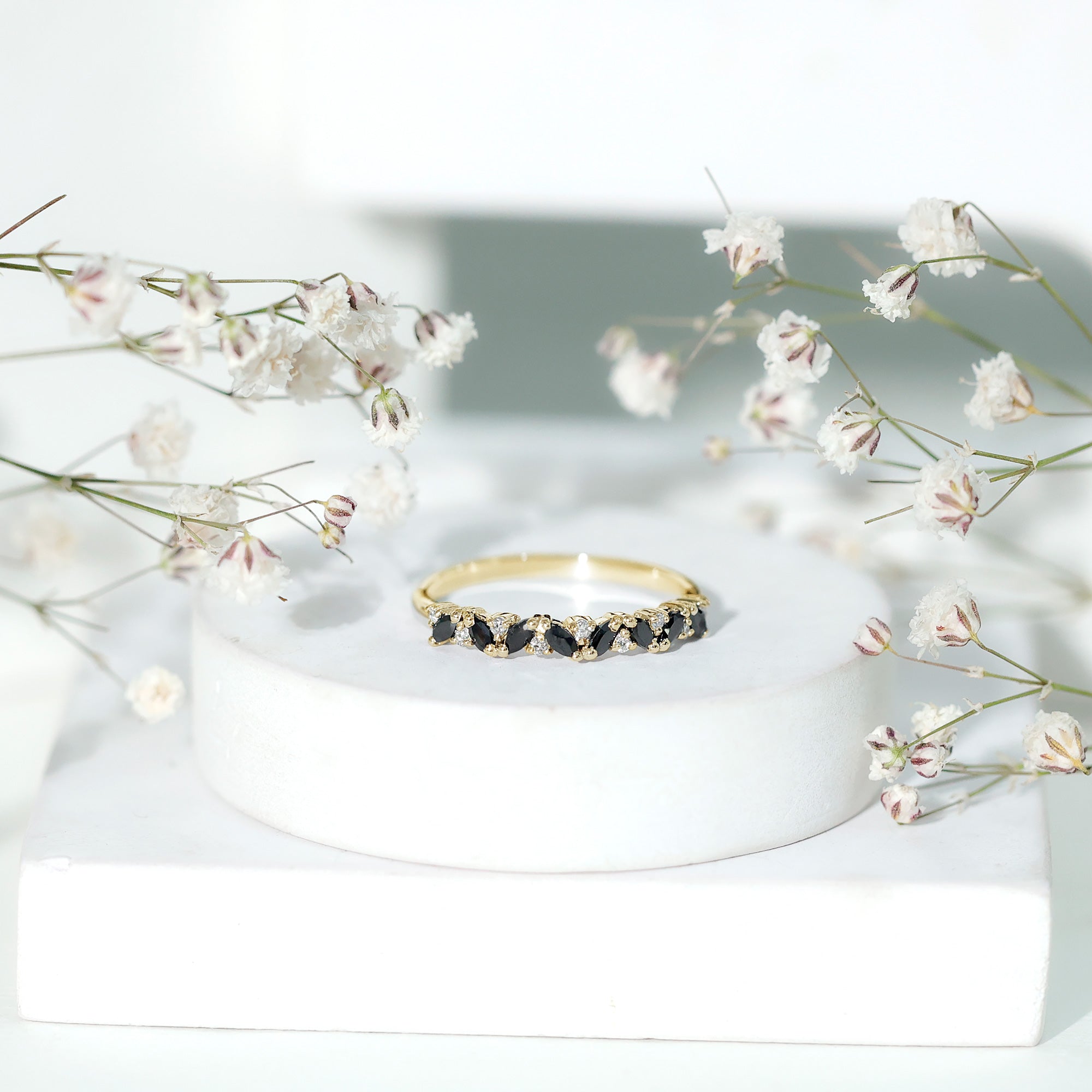 Rosec Jewels-Natural Marquise Black Spinel Diamond Half Eternity Ring