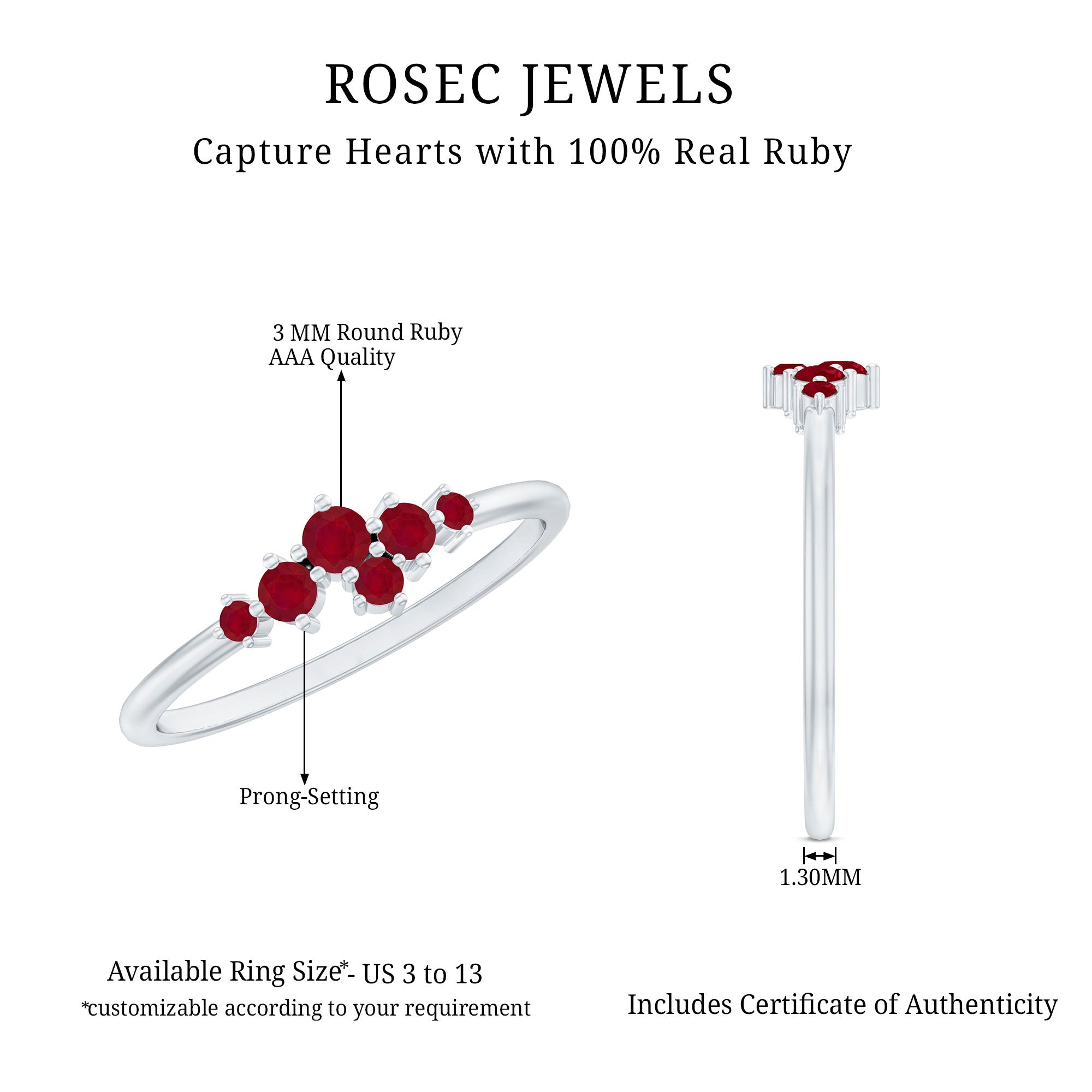 Natural Ruby Cluster Promise Ring for Women AAA - Rosec Jewels