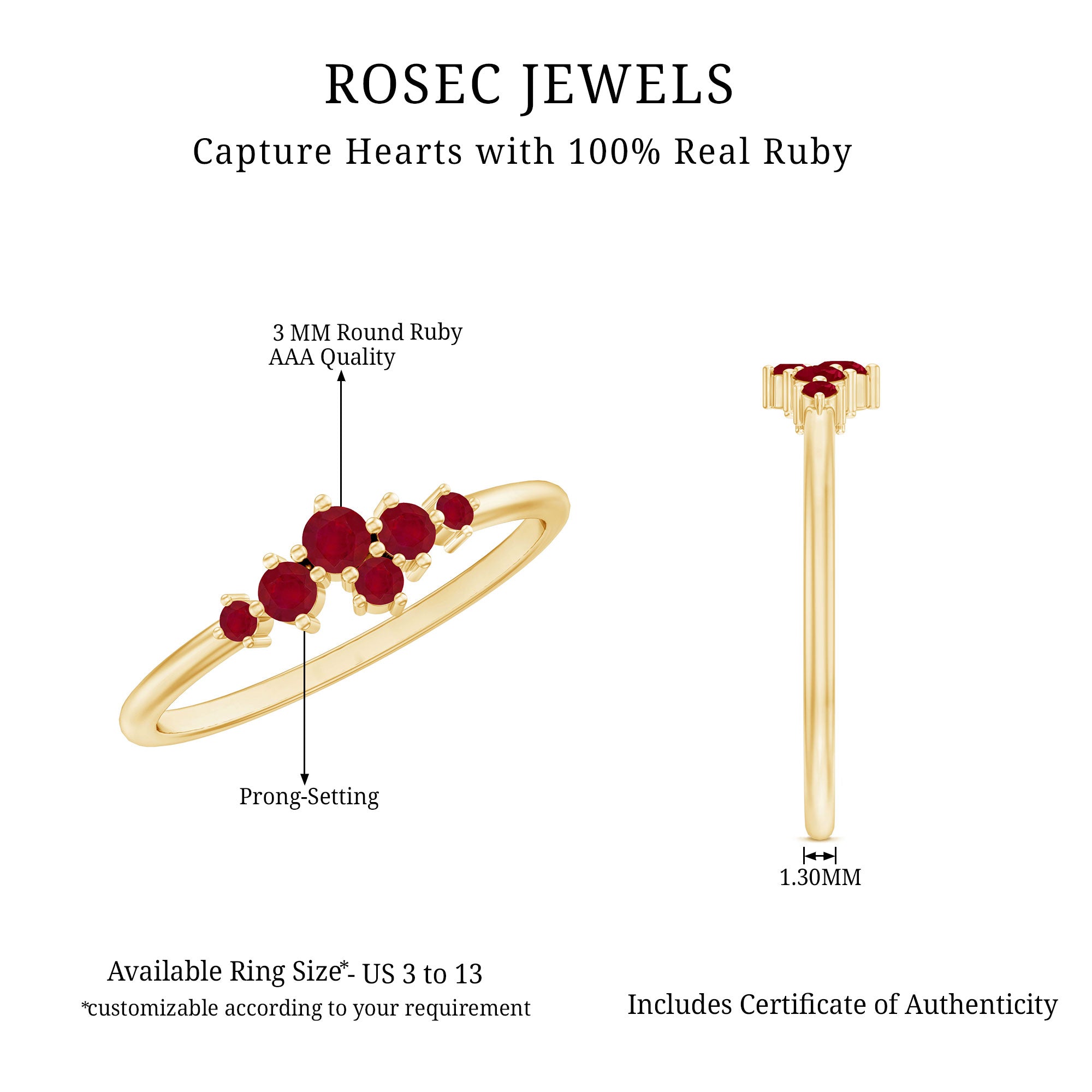 Natural Ruby Cluster Promise Ring for Women AAA - Rosec Jewels