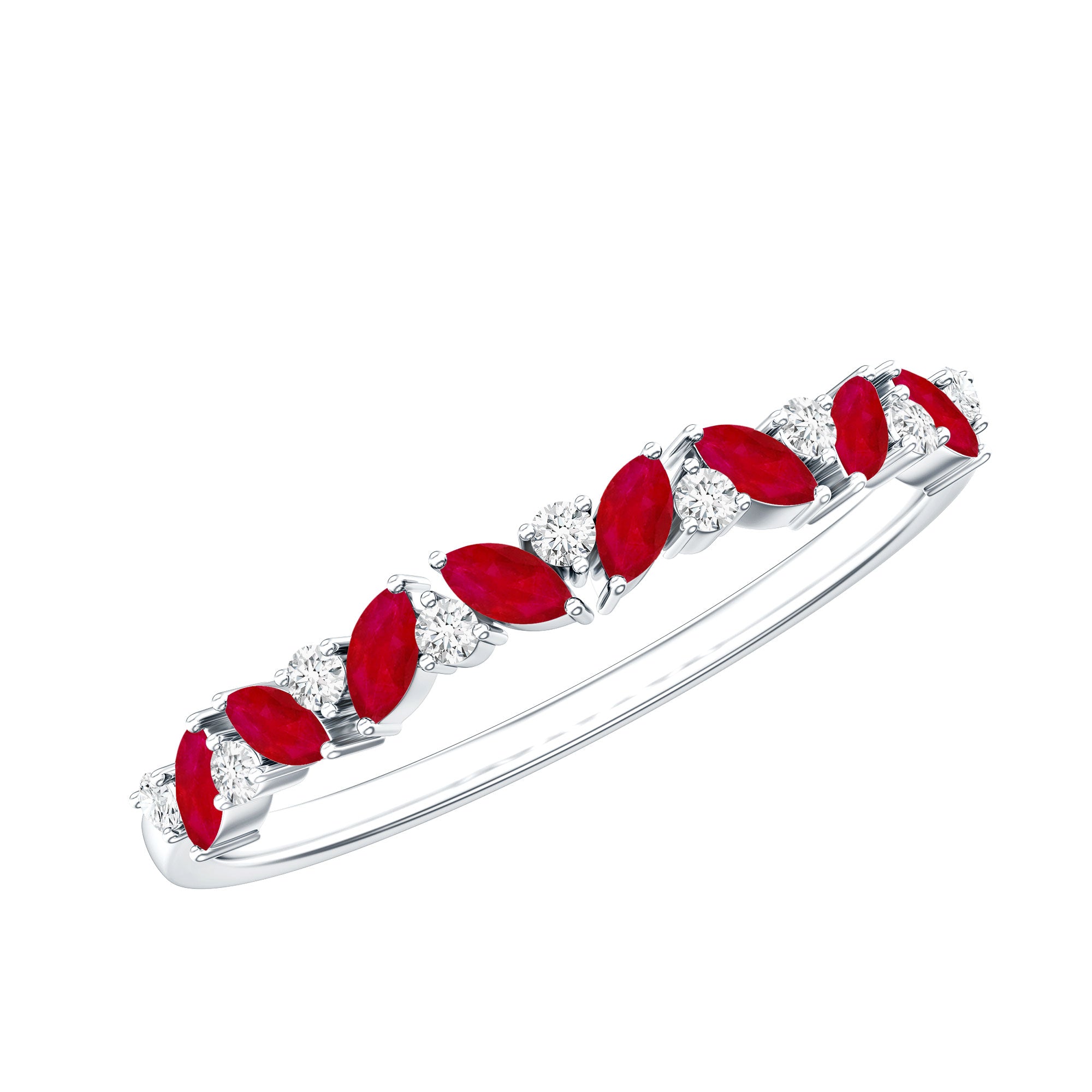 Rosec Jewels-Natural Marquise Ruby Half Eternity Ring with Diamond