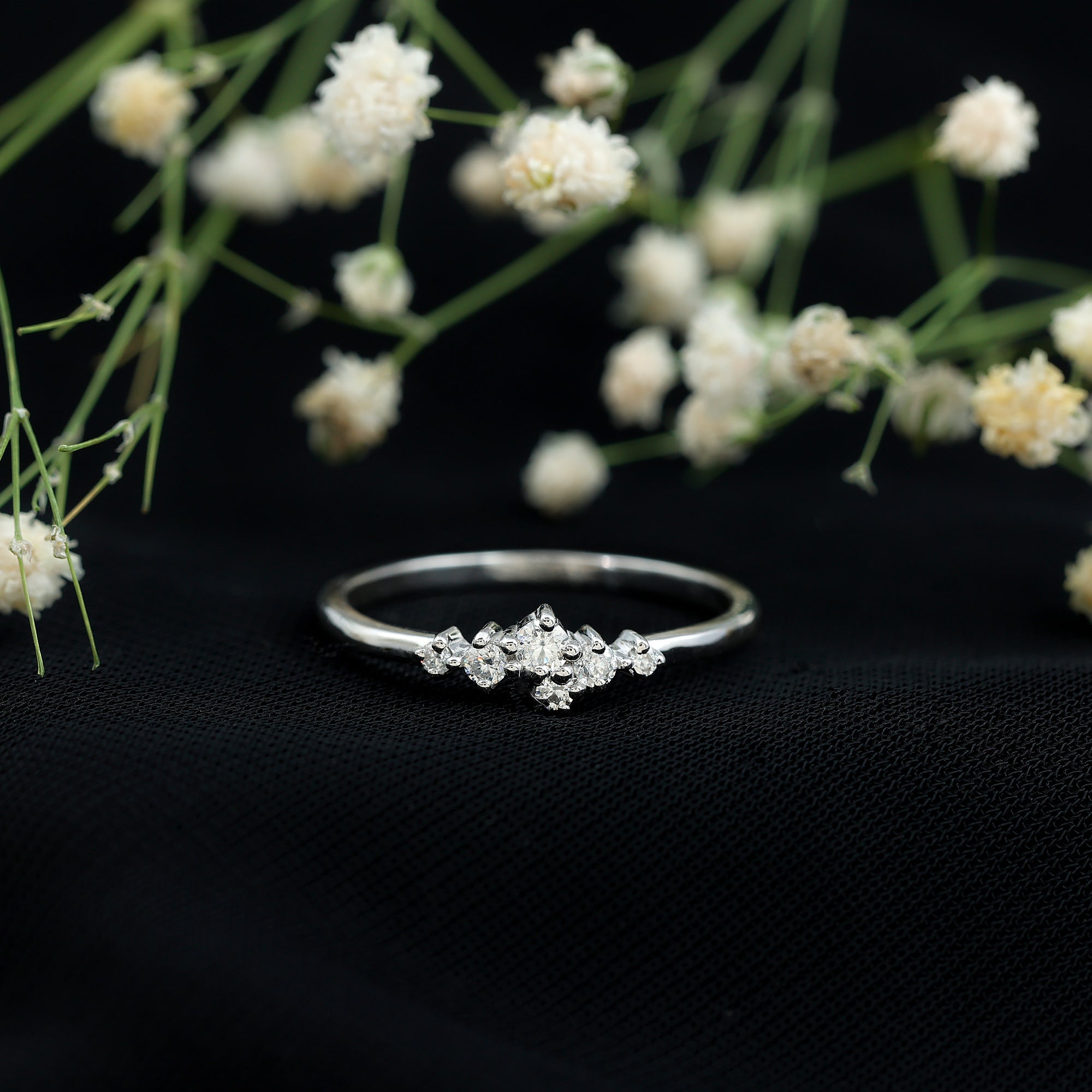 Certified Moissanite Cluster Promise Ring D-VS1 - Rosec Jewels