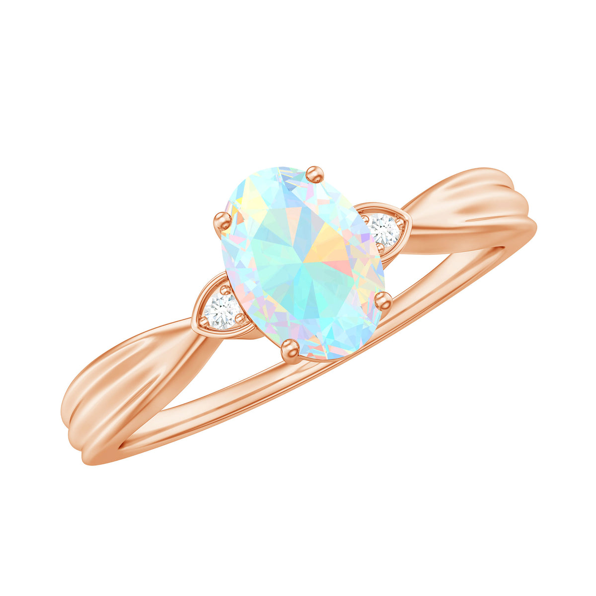 Natural Solitaire Ethiopian Opal Diamond Oval Engagement Ring With Pinched Shank AAA - Rosec Jewels