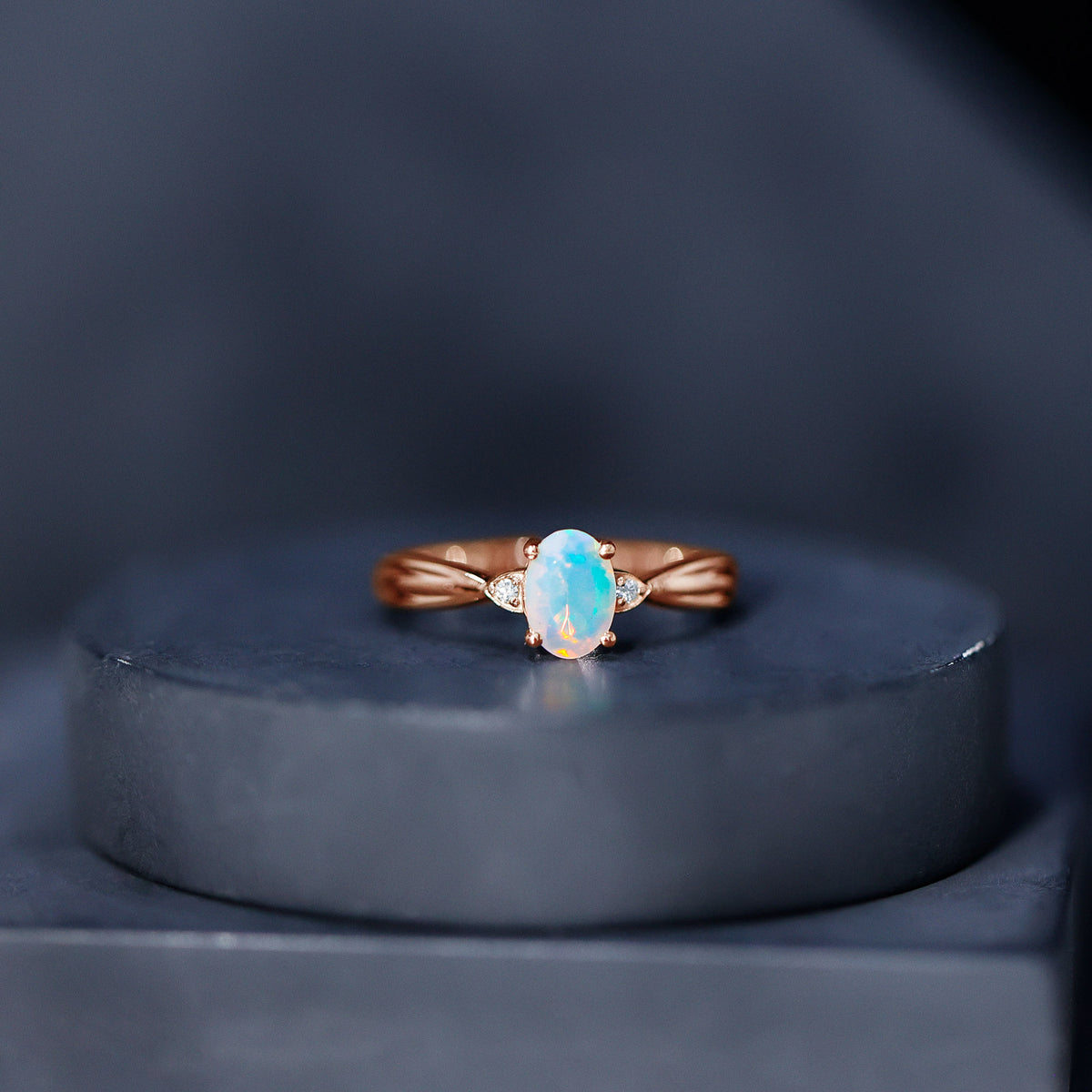 Natural Solitaire Ethiopian Opal Diamond Oval Engagement Ring With Pinched Shank AAA - Rosec Jewels