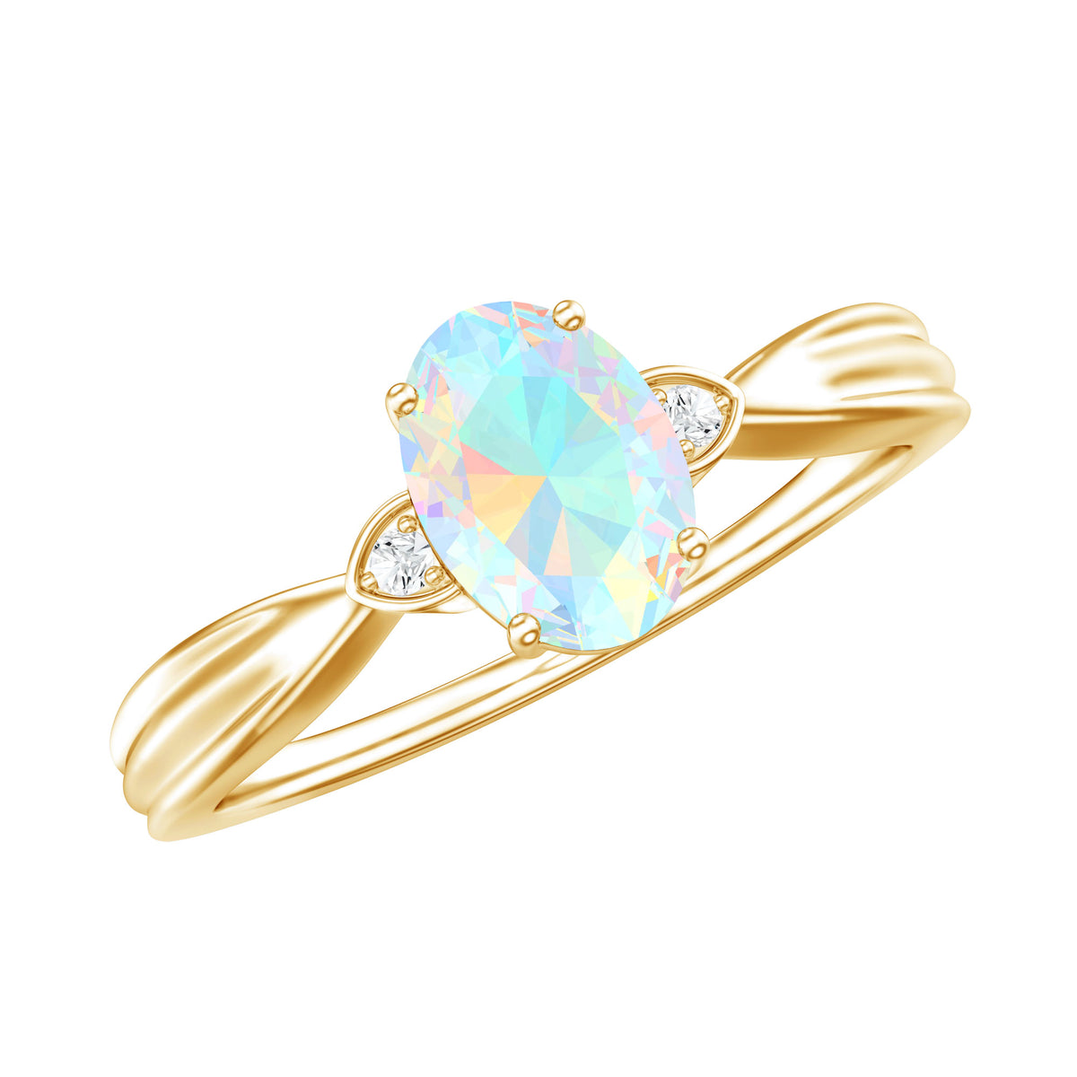 Natural Solitaire Ethiopian Opal Diamond Oval Engagement Ring With Pinched Shank AAA - Rosec Jewels
