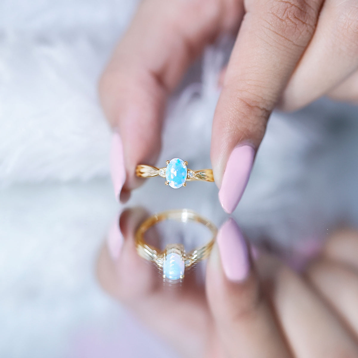Natural Solitaire Ethiopian Opal Diamond Oval Engagement Ring With Pinched Shank AAA - Rosec Jewels