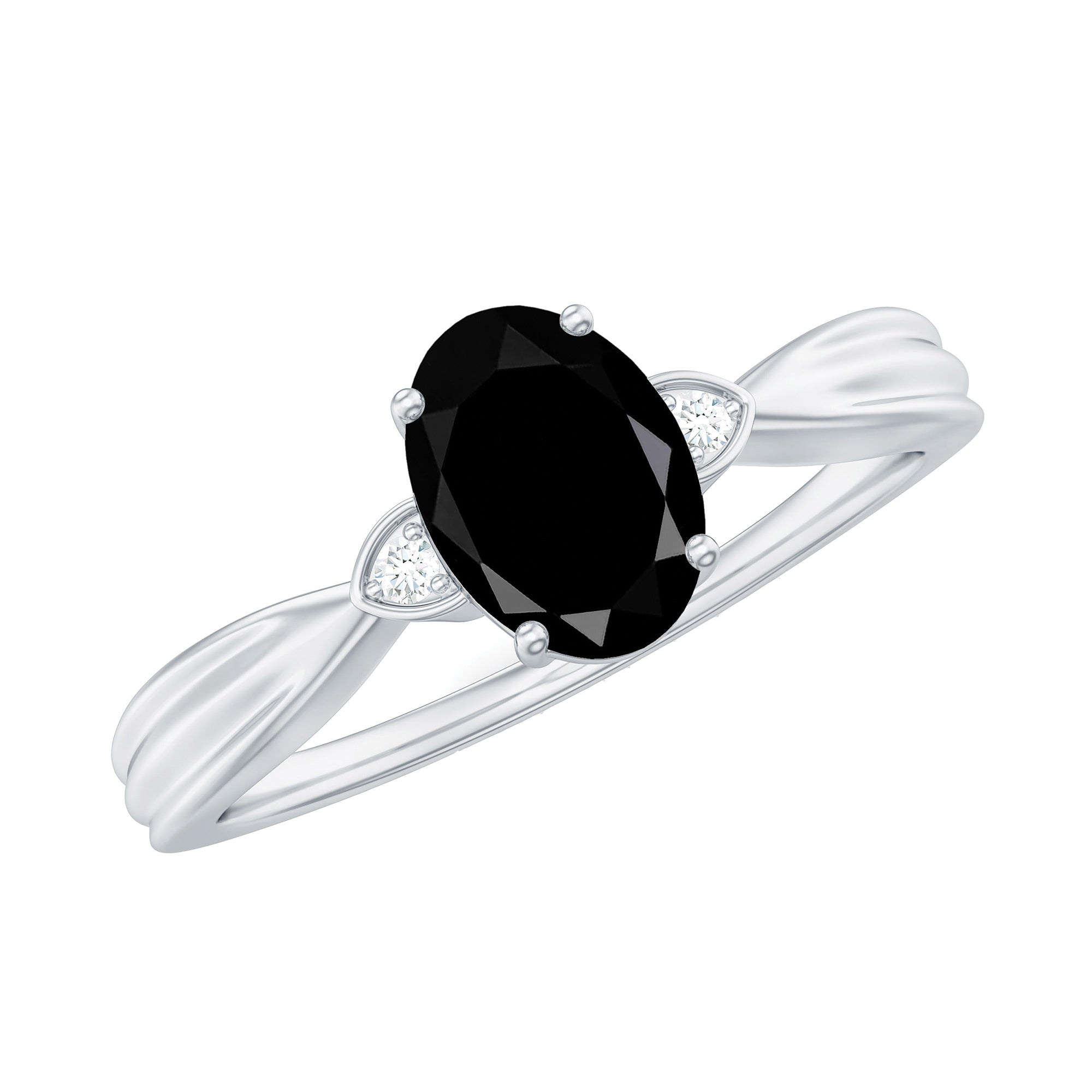 Solitaire Black Onyx Oval Engagement Ring with Diamond