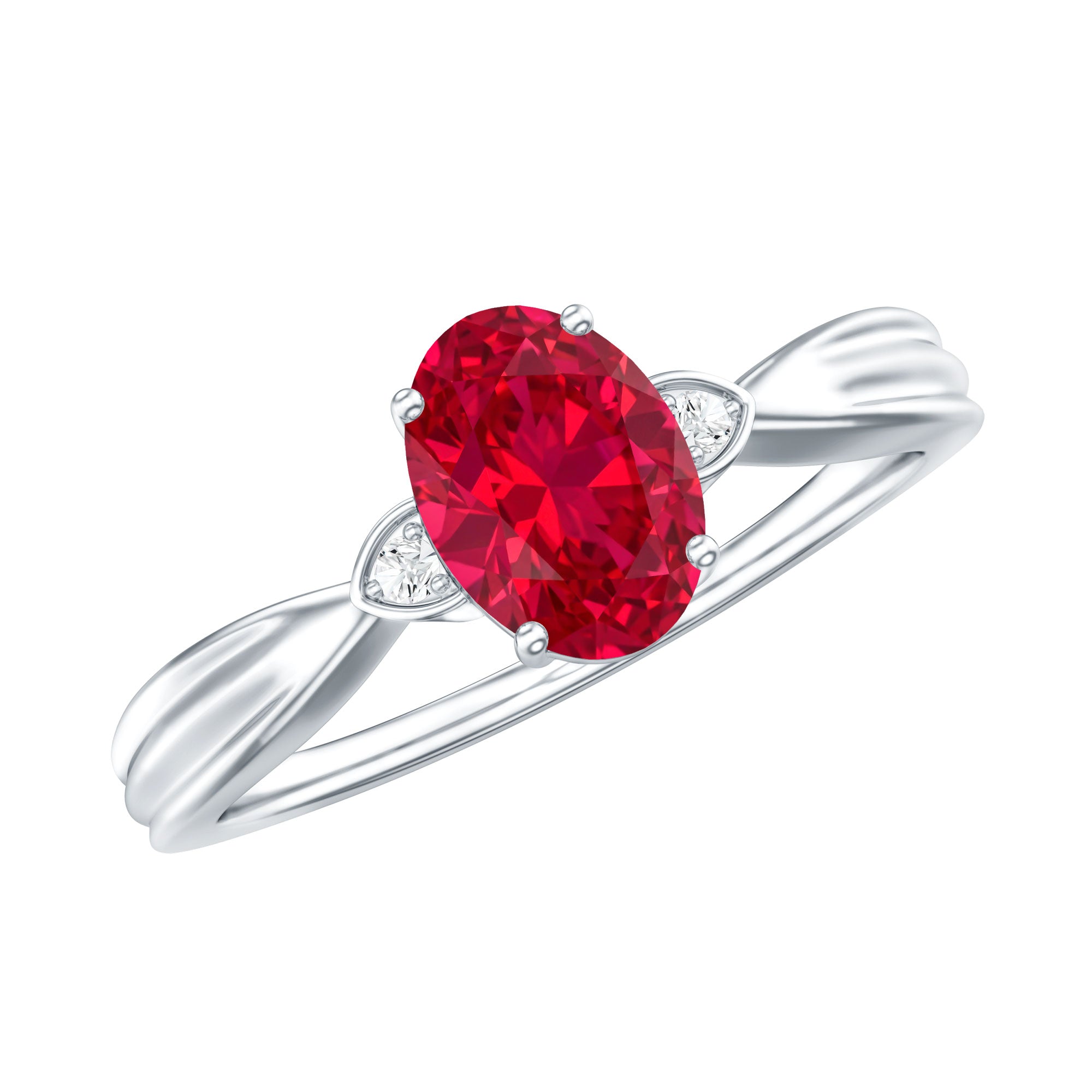 Oval Shaped 6X8MM Lab Created Ruby Solitaire Engagement Ring