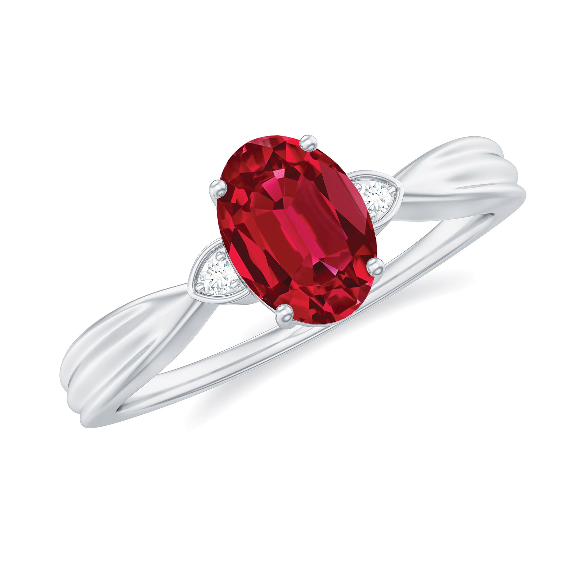 Oval Shaped 6X8MM Lab Created Ruby Solitaire Engagement Ring