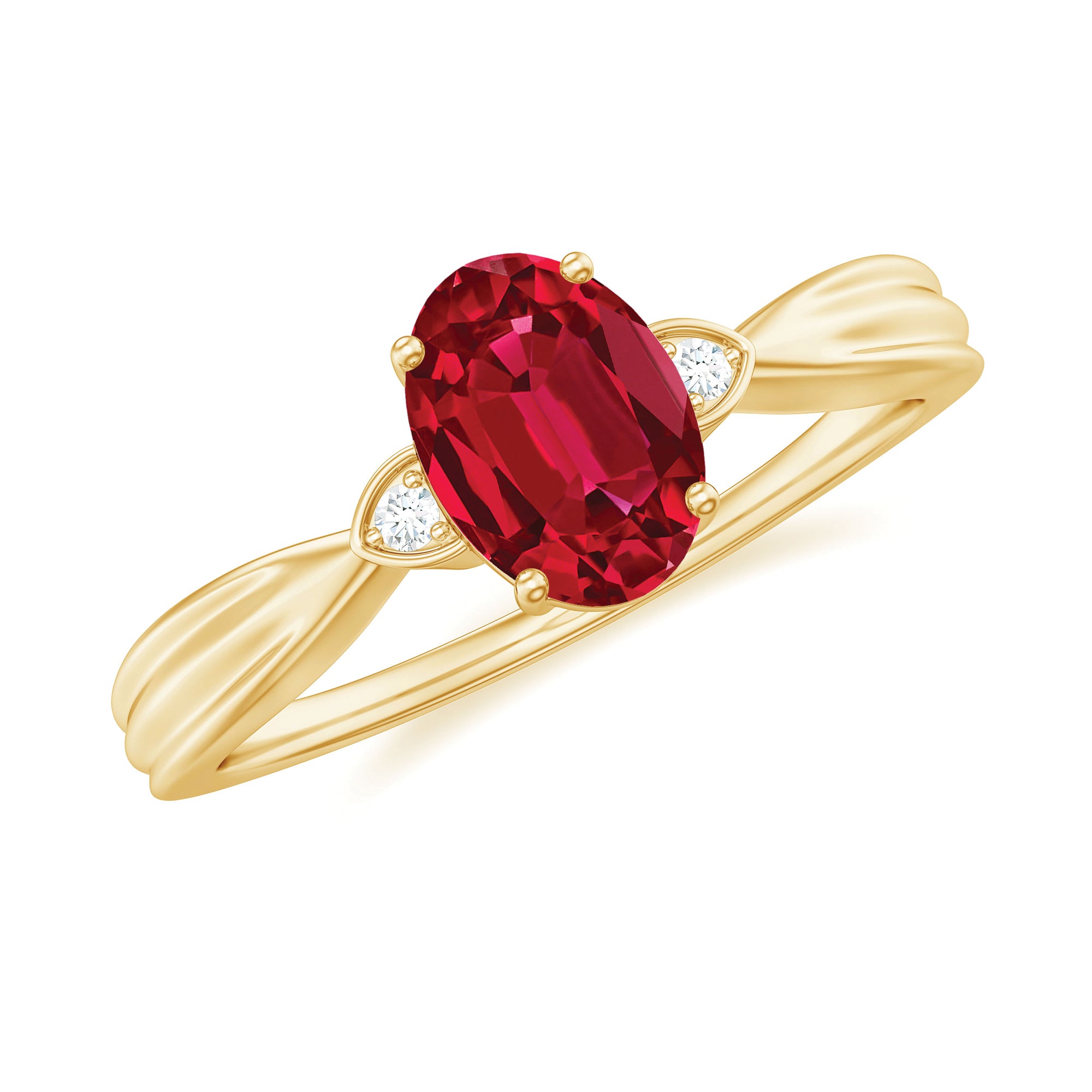 Oval Shaped 6X8MM Lab Created Ruby Solitaire Engagement Ring AAAA - Rosec Jewels
