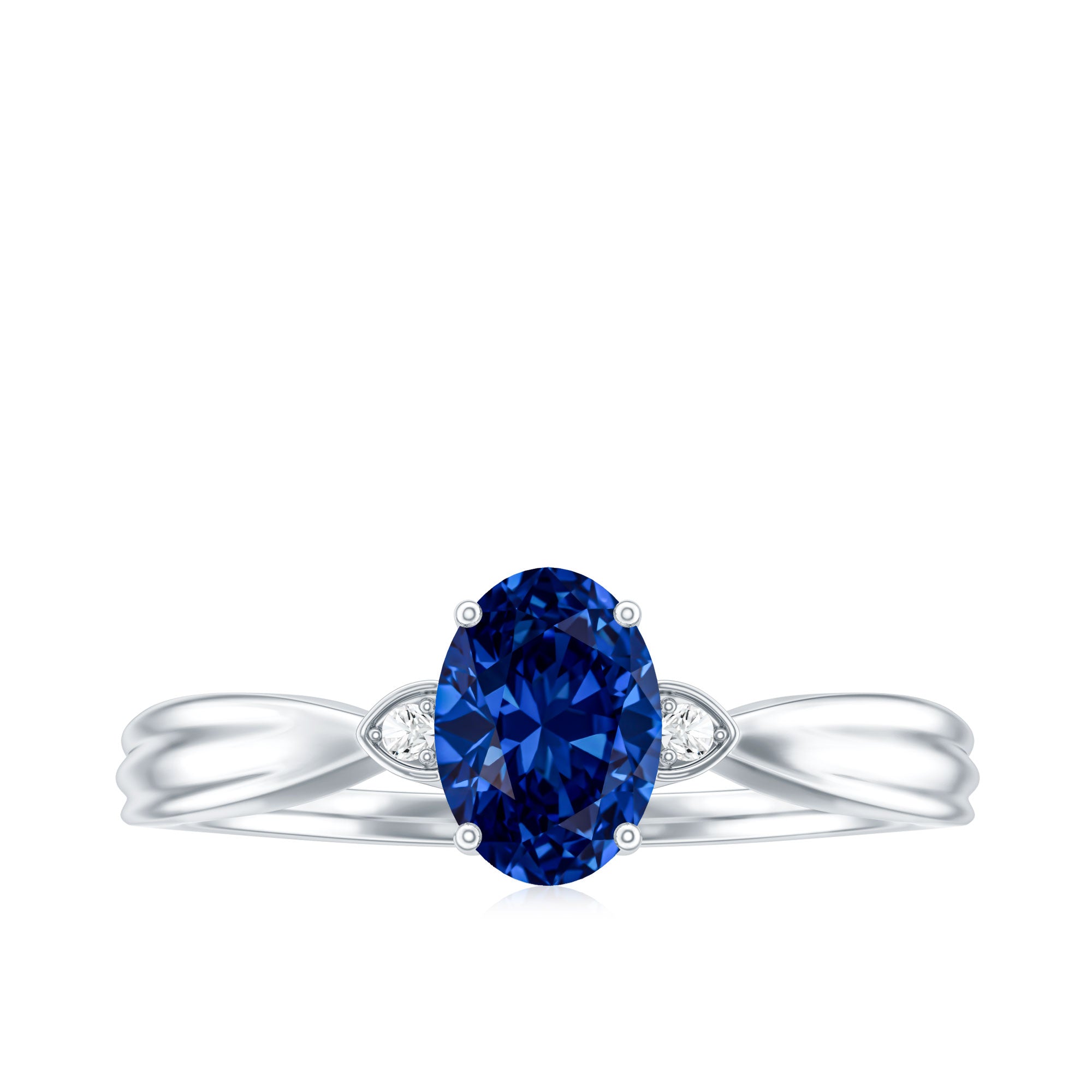 Certified 1 Carat Oval Lab Grown Blue Sapphire Solitaire Engagement Ring with Diamond AAAA - Rosec Jewels