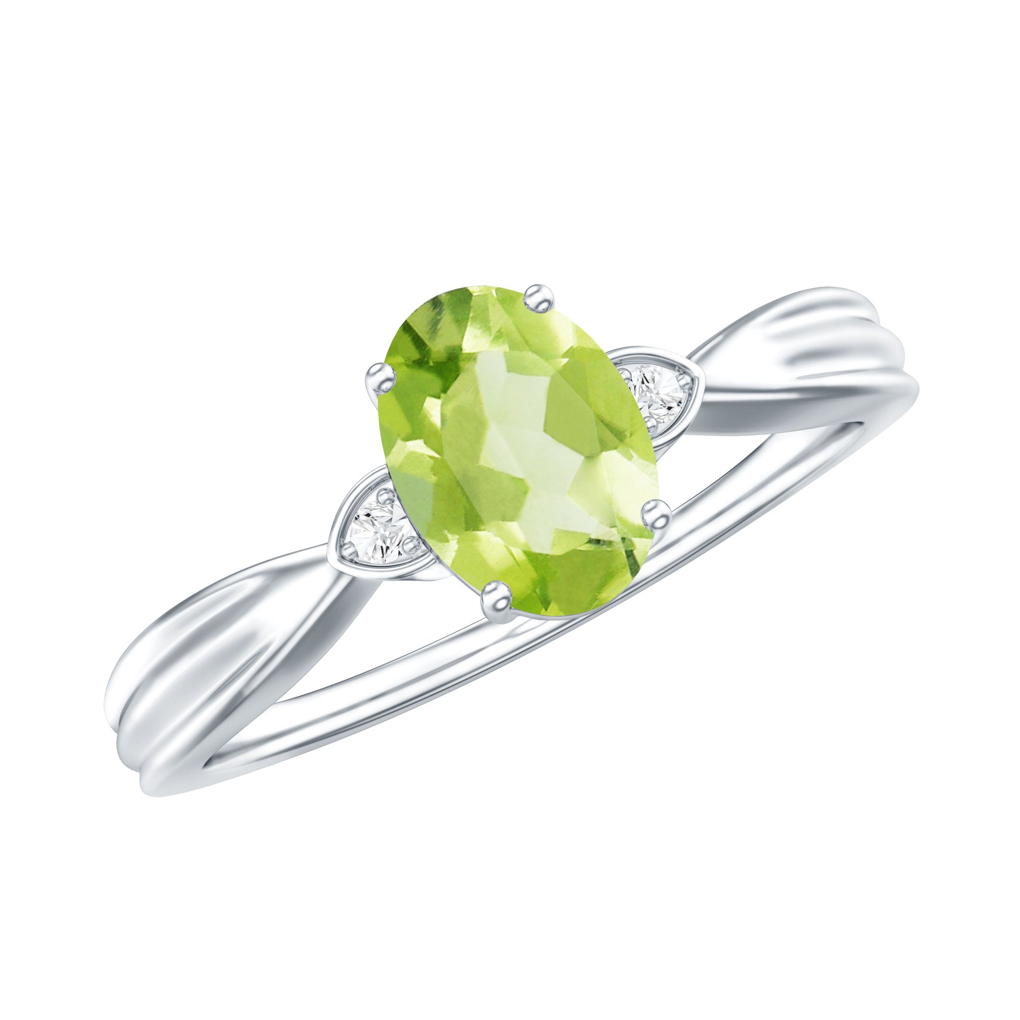 Natural 1 Carat Peridot Oval Engagement Ring with Diamond AAA - Rosec Jewels