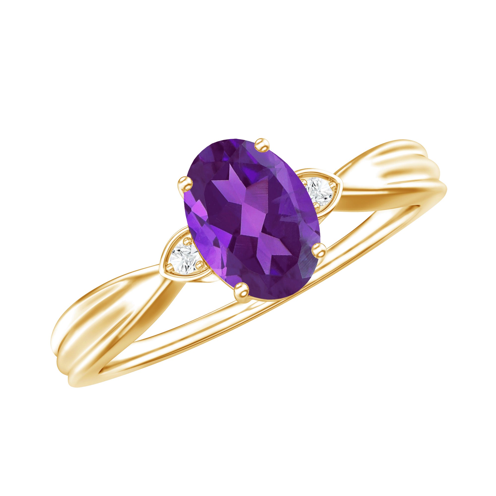 1 Carat Amethyst Oval Engagement Ring with Diamond AAA - Rosec Jewels