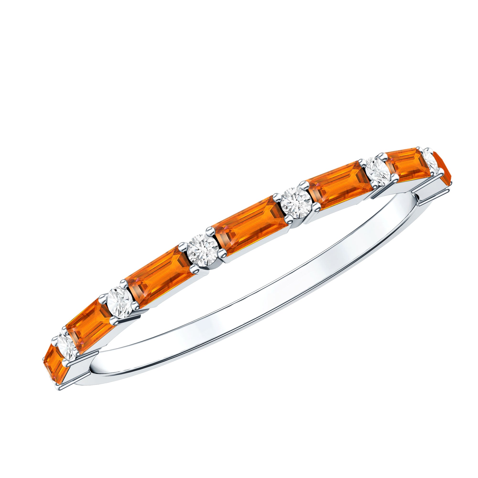 Lab Grown Orange Sapphire and Diamond Half Eternity Stackable Ring AAAA - Rosec Jewels