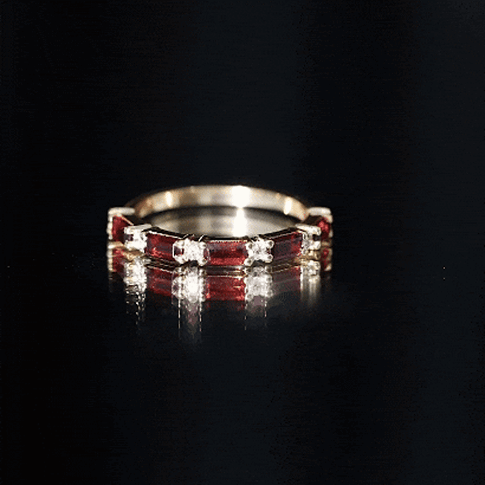 Natural Baguette Garnet Diamond Half Eternity Band With Certificate AAA - Rosec Jewels