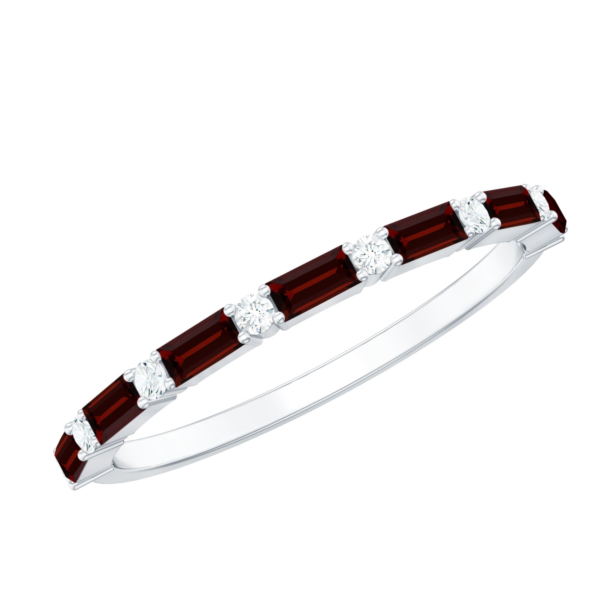 Natural Baguette Garnet Diamond Half Eternity Band With Certificate
