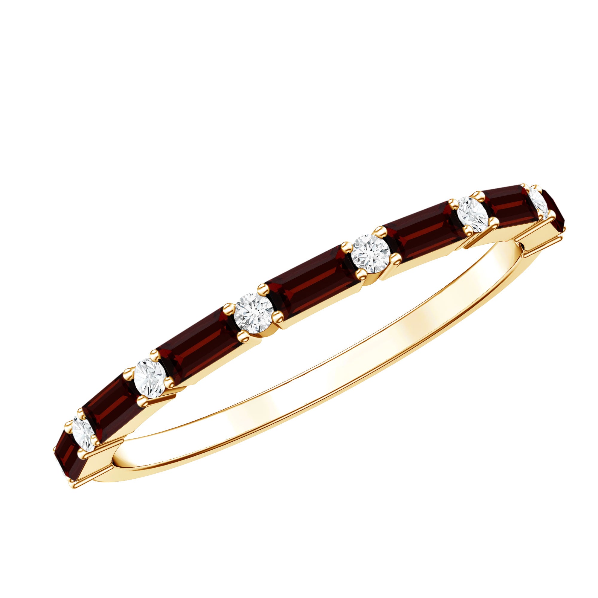 Natural Baguette Garnet Diamond Half Eternity Band With Certificate AAA - Rosec Jewels