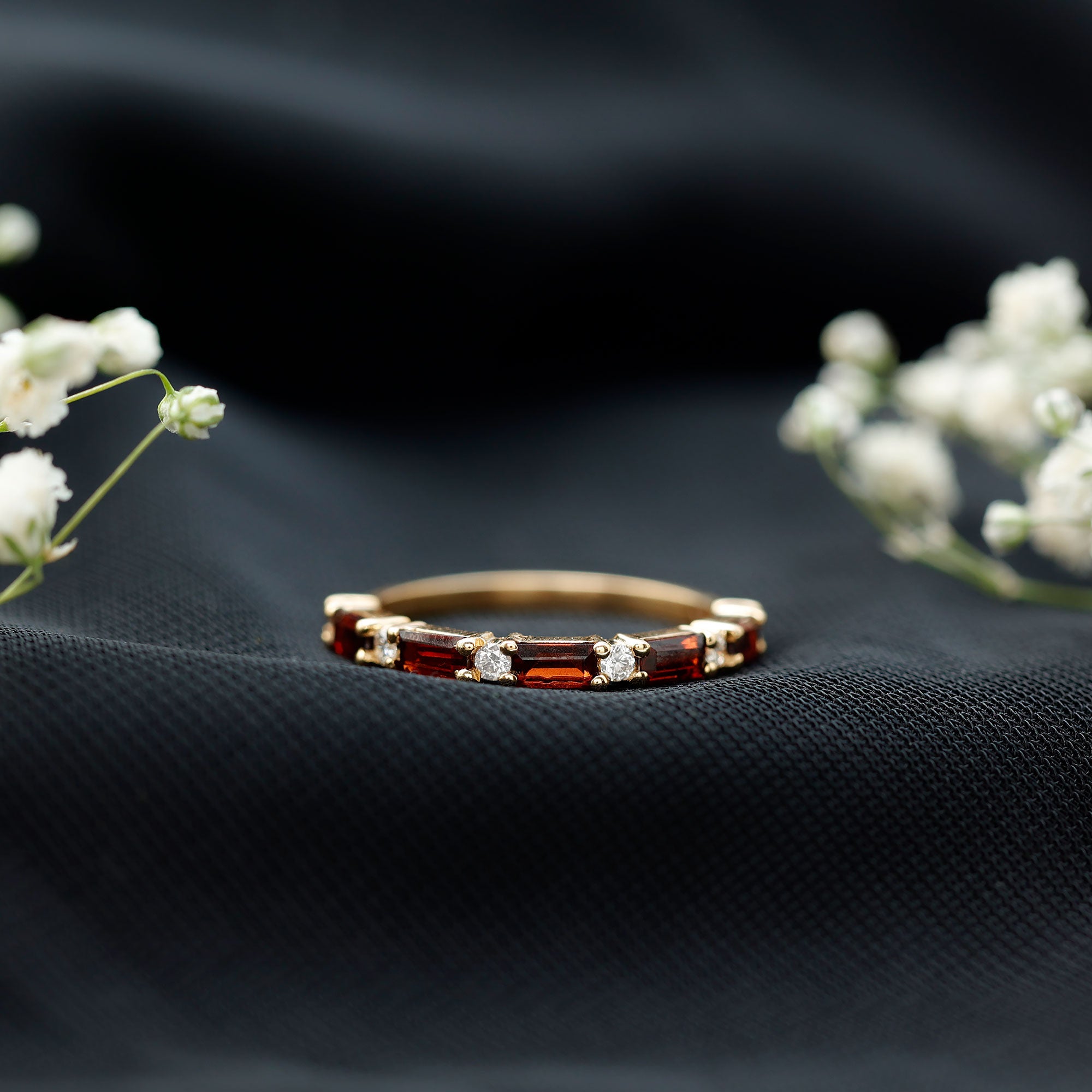 Natural Baguette Garnet Diamond Half Eternity Band With Certificate AAA - Rosec Jewels