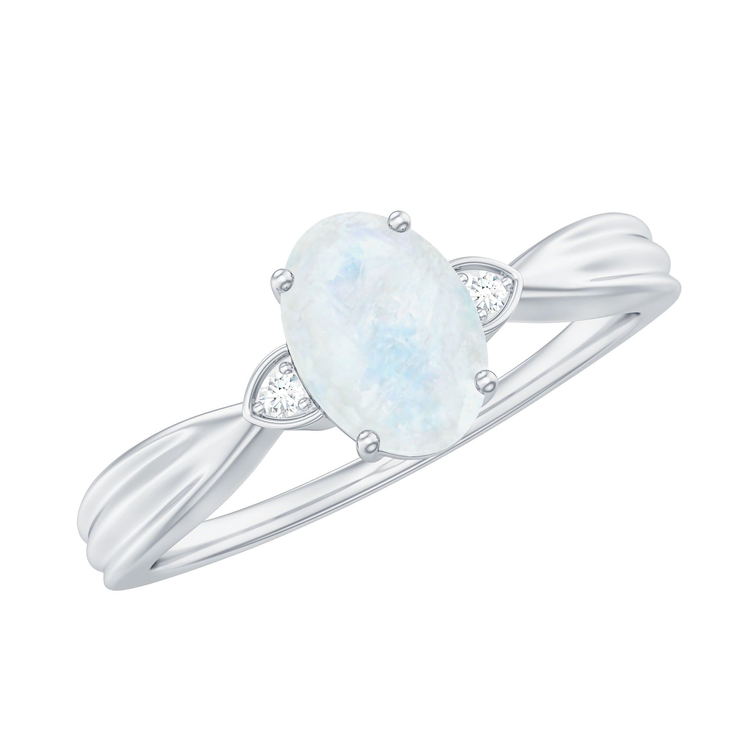 1 CT Oval Cut Moonstone Solitaire Ring with Diamond