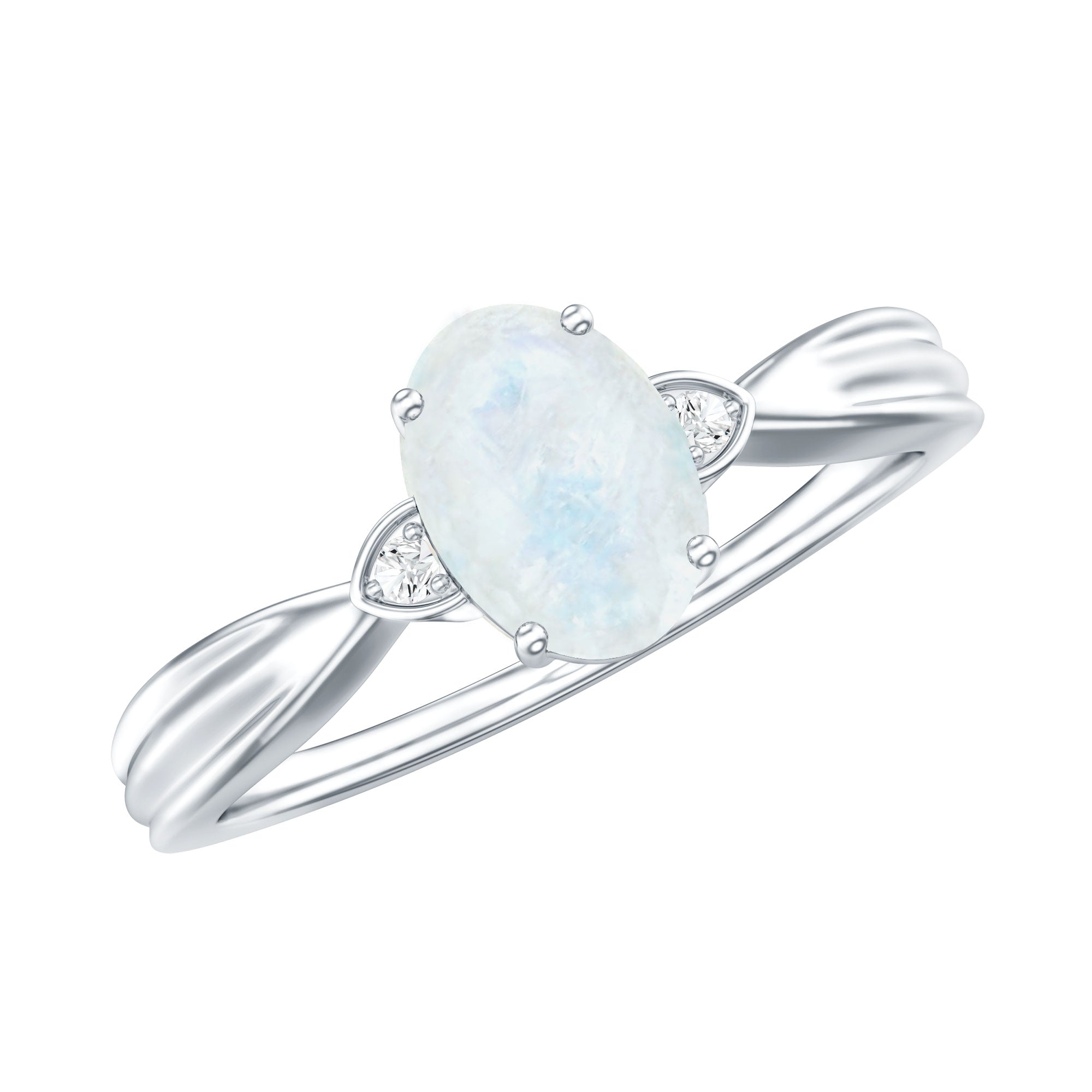 1 CT Oval Cut Moonstone Solitaire Ring with Diamond AAA - Rosec Jewels