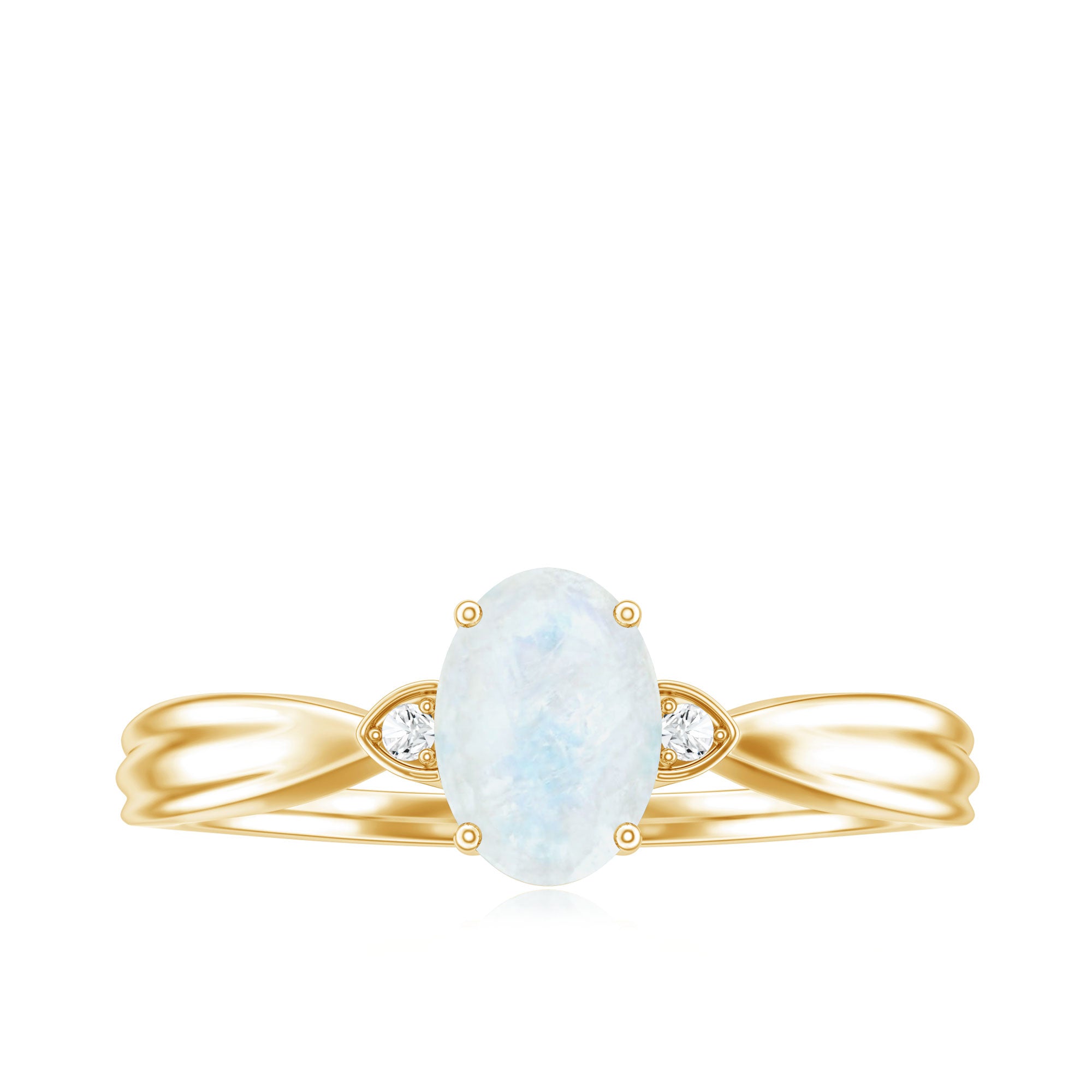 1 CT Oval Cut Moonstone Solitaire Ring with Diamond AAA - Rosec Jewels