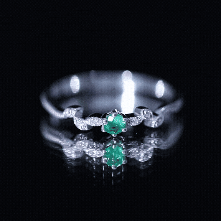Nature Inspired Emerald Promise Ring with Diamond AAA - Rosec Jewels