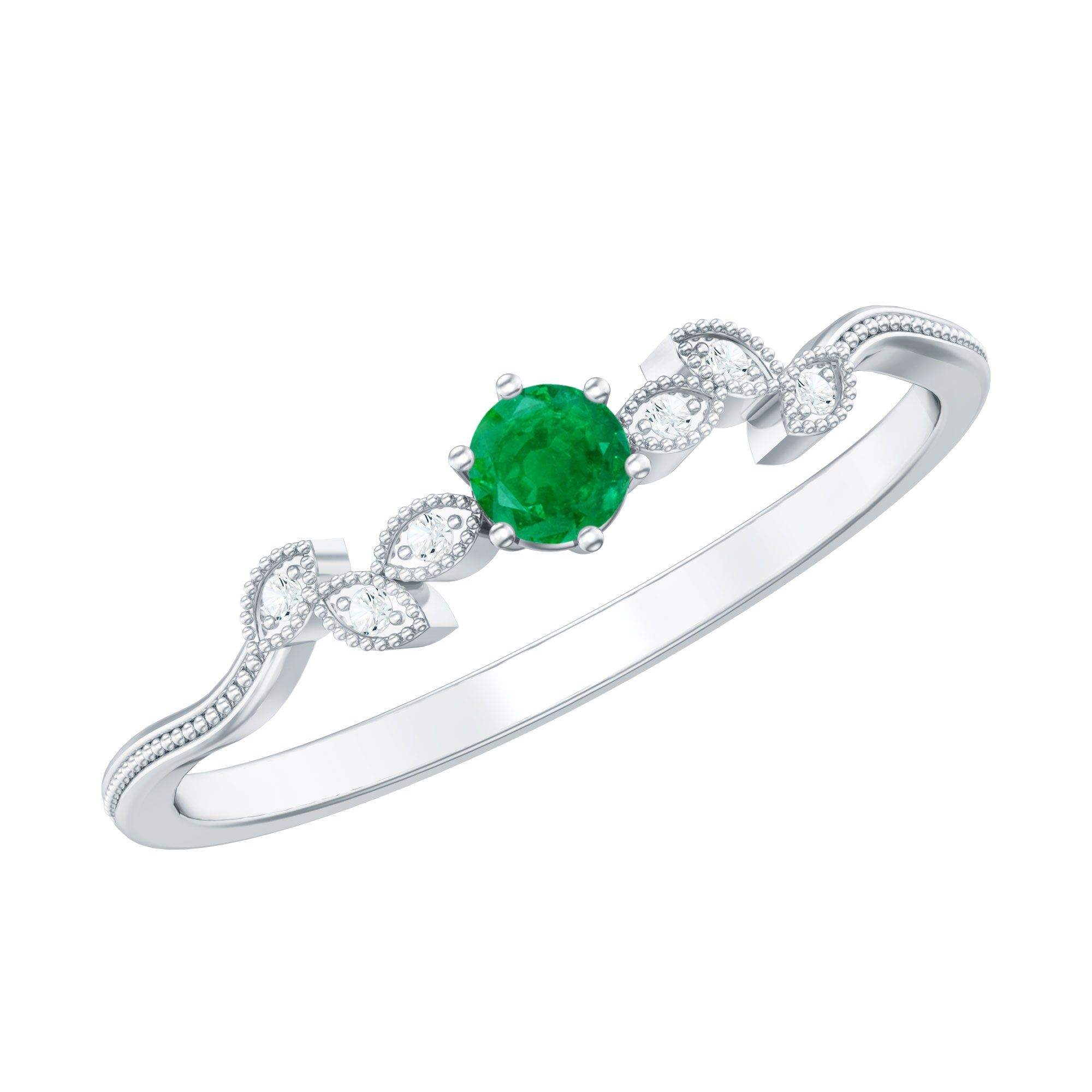 Nature Inspired Emerald Promise Ring with Diamond AAA - Rosec Jewels