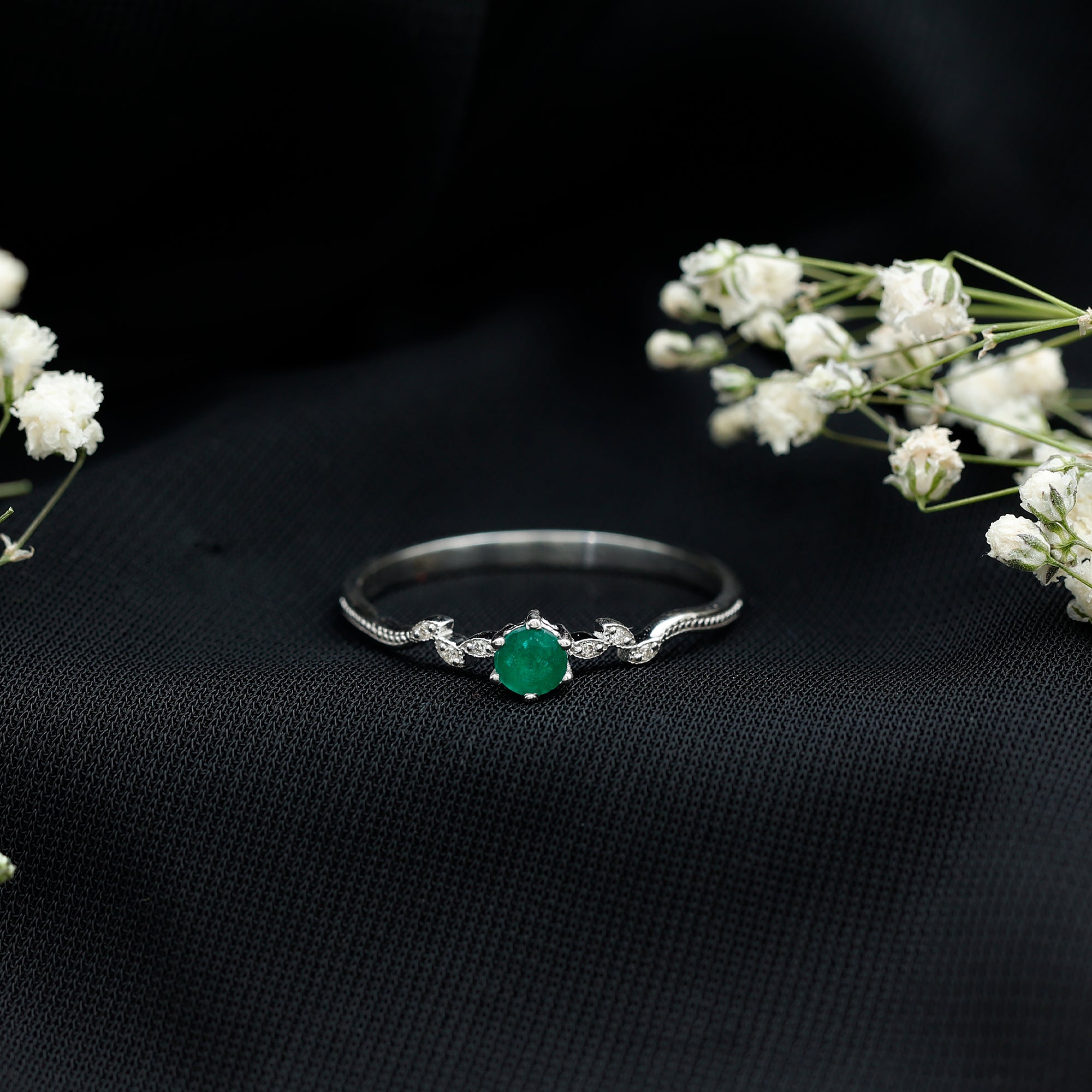 Nature Inspired Emerald Promise Ring with Diamond AAA - Rosec Jewels