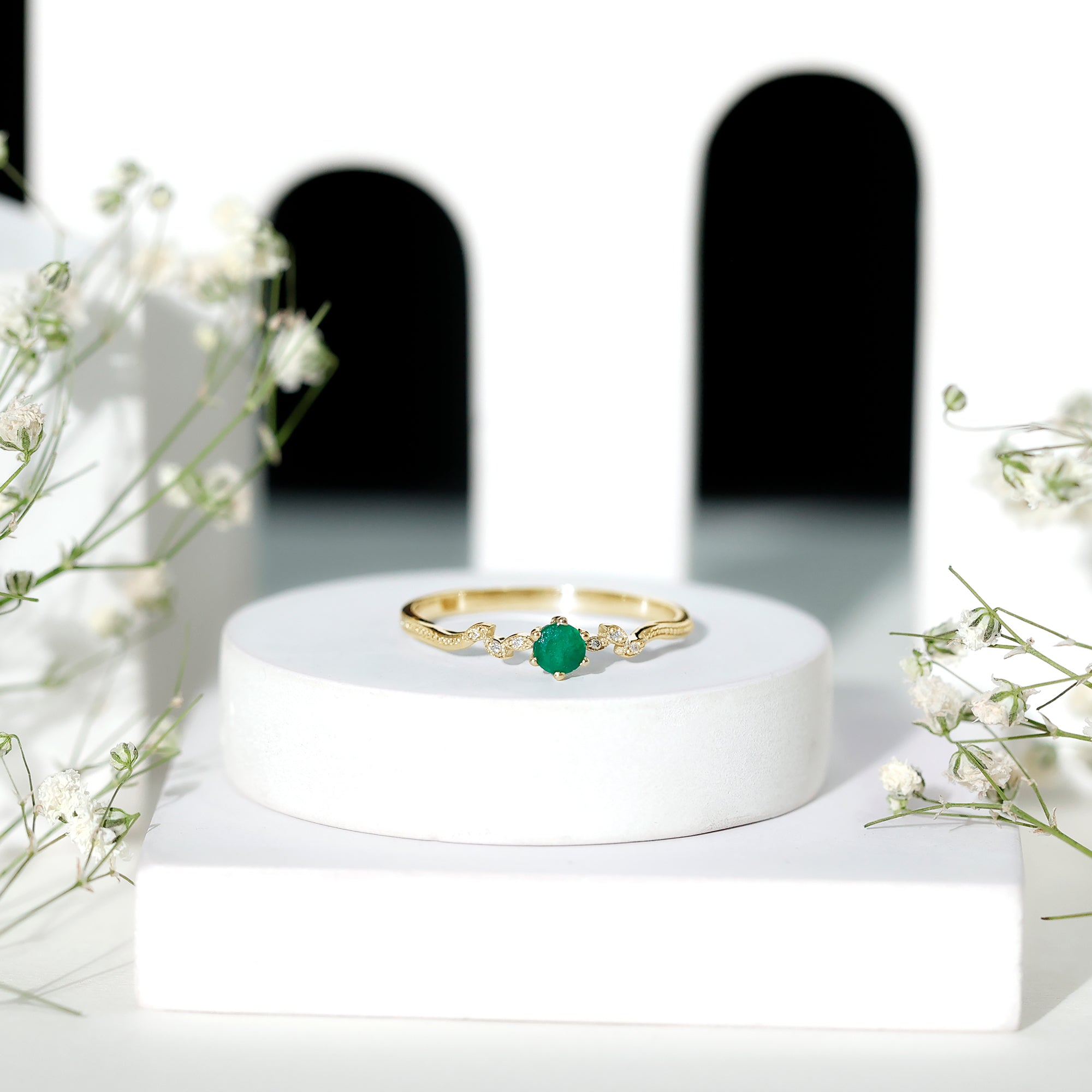Nature Inspired Emerald Promise Ring with Diamond AAA - Rosec Jewels