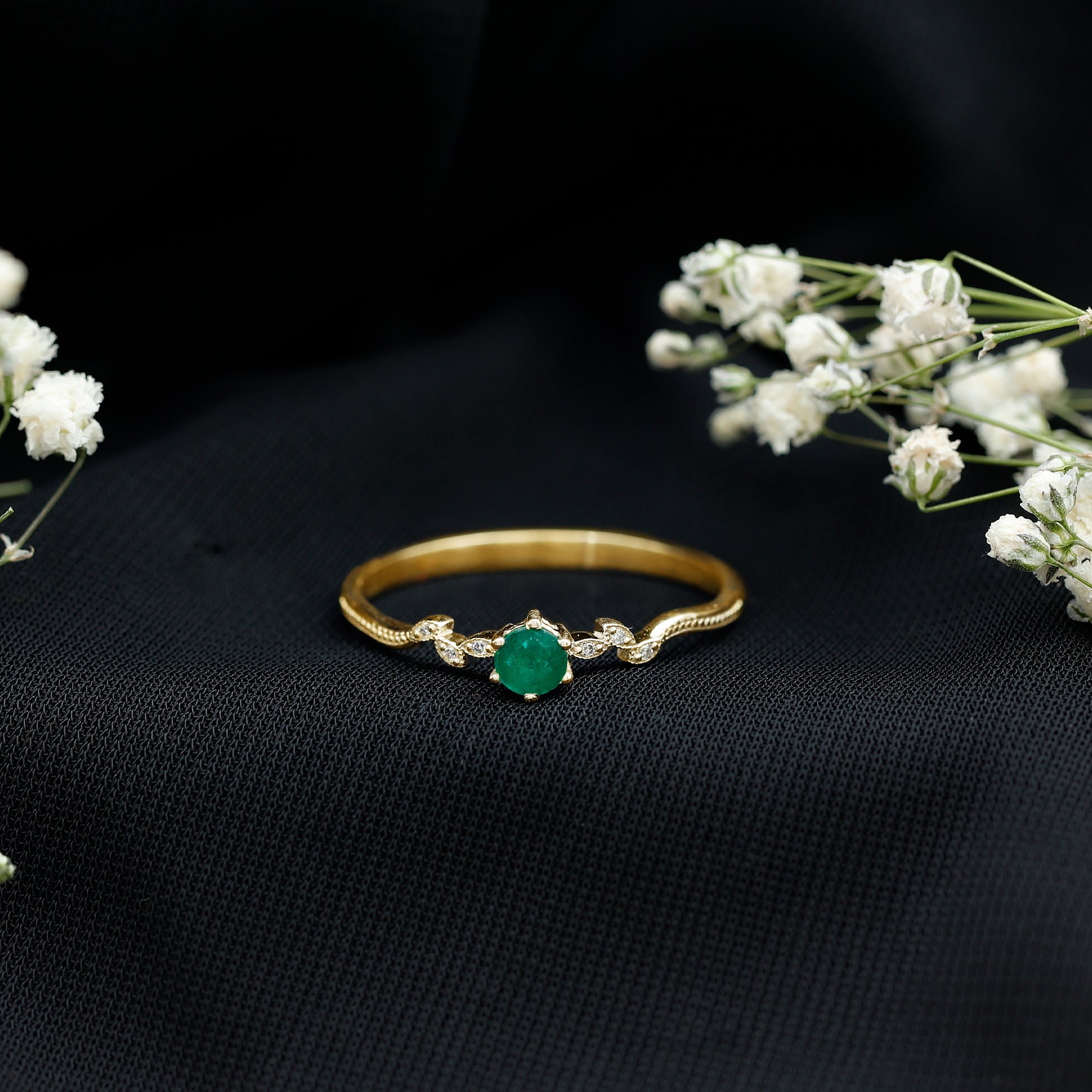 Nature Inspired Emerald Promise Ring with Diamond AAA - Rosec Jewels