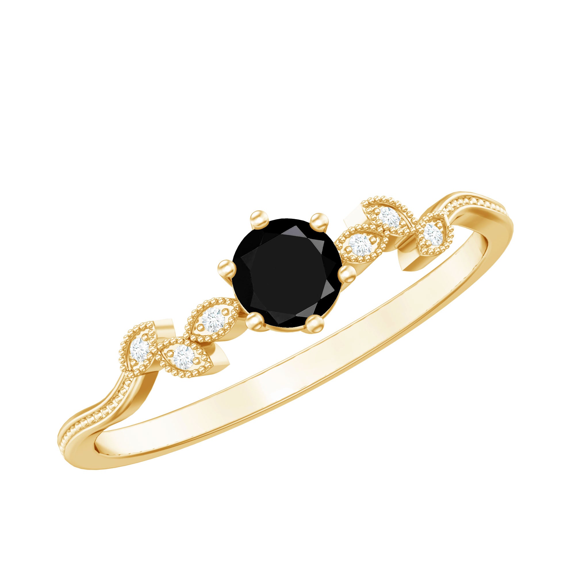 Nature Inspired Black Spinel Proposal Ring with Diamond AAA - Rosec Jewels