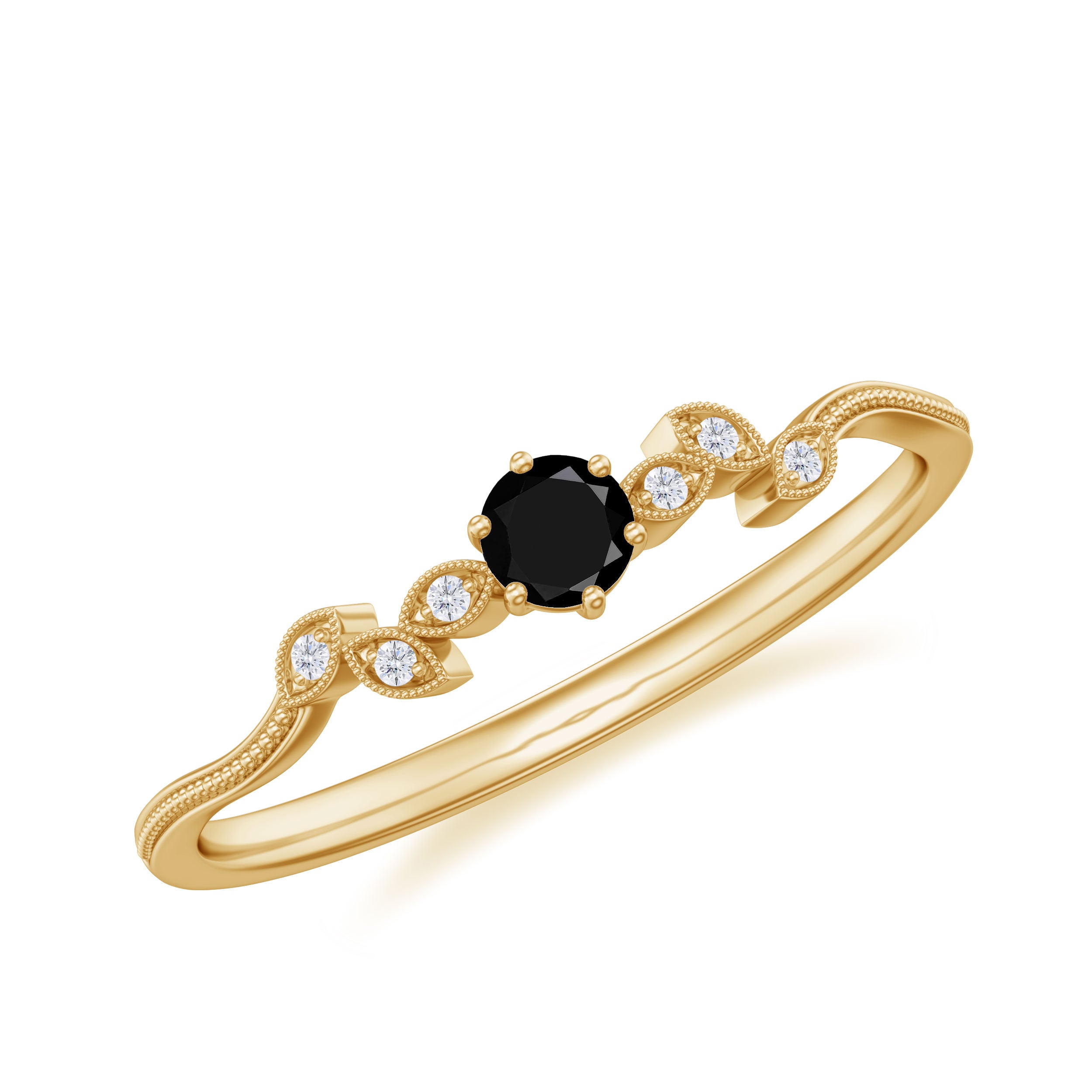 Black Onyx and Diamond Nature Inspired Promise Ring AAA - Rosec Jewels