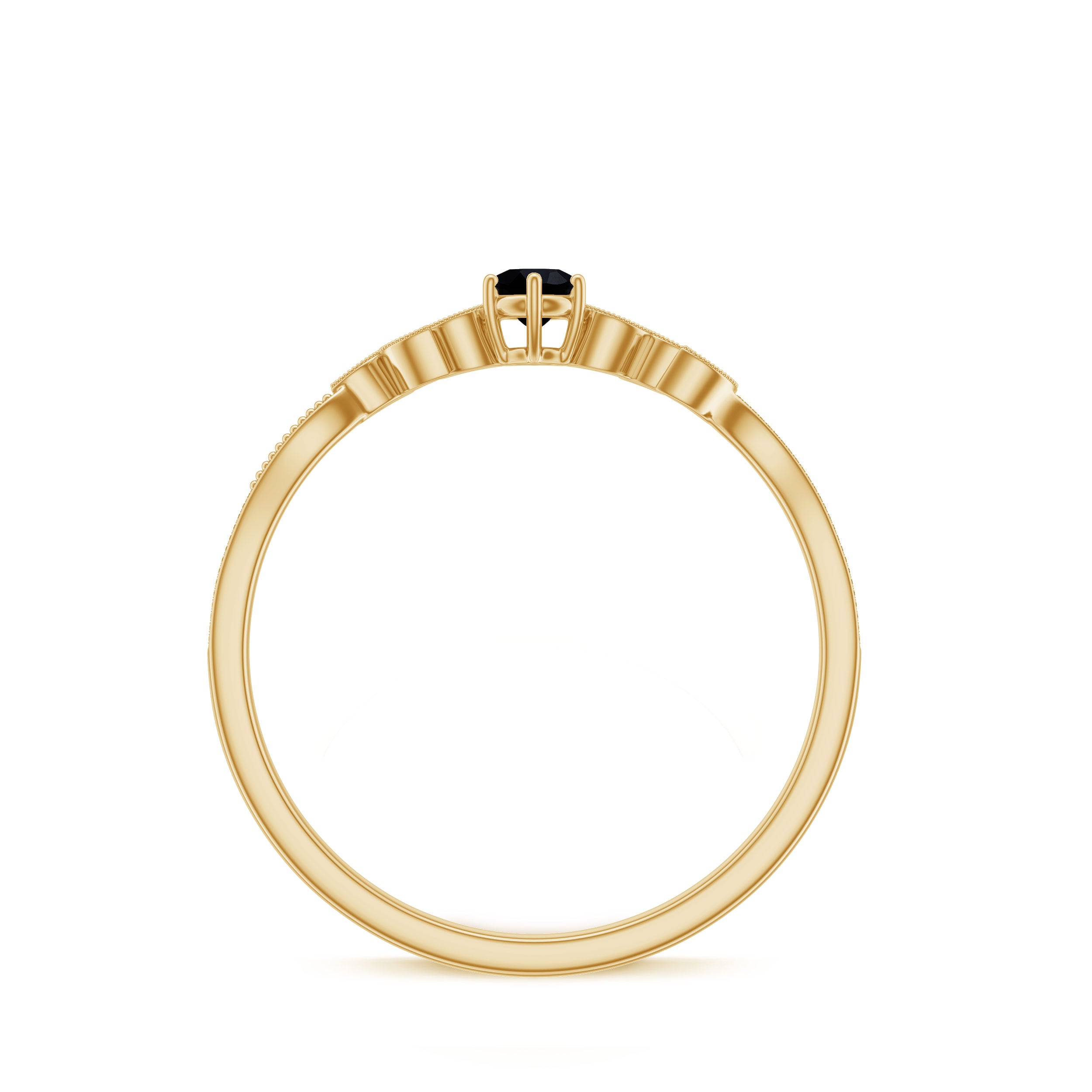 Black Onyx and Diamond Nature Inspired Promise Ring AAA - Rosec Jewels