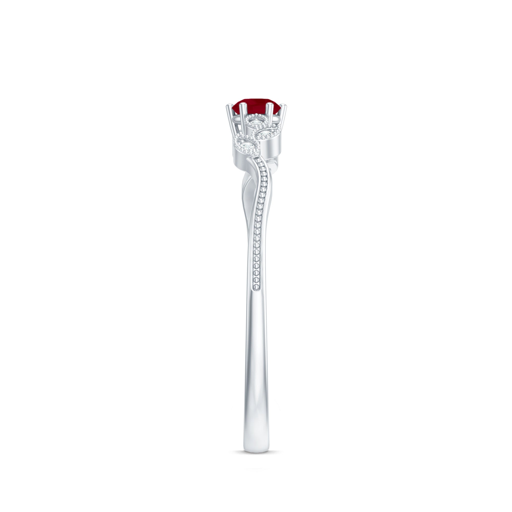 Certified Ruby and Diamond Leaf Branch Promise Ring AAA - Rosec Jewels