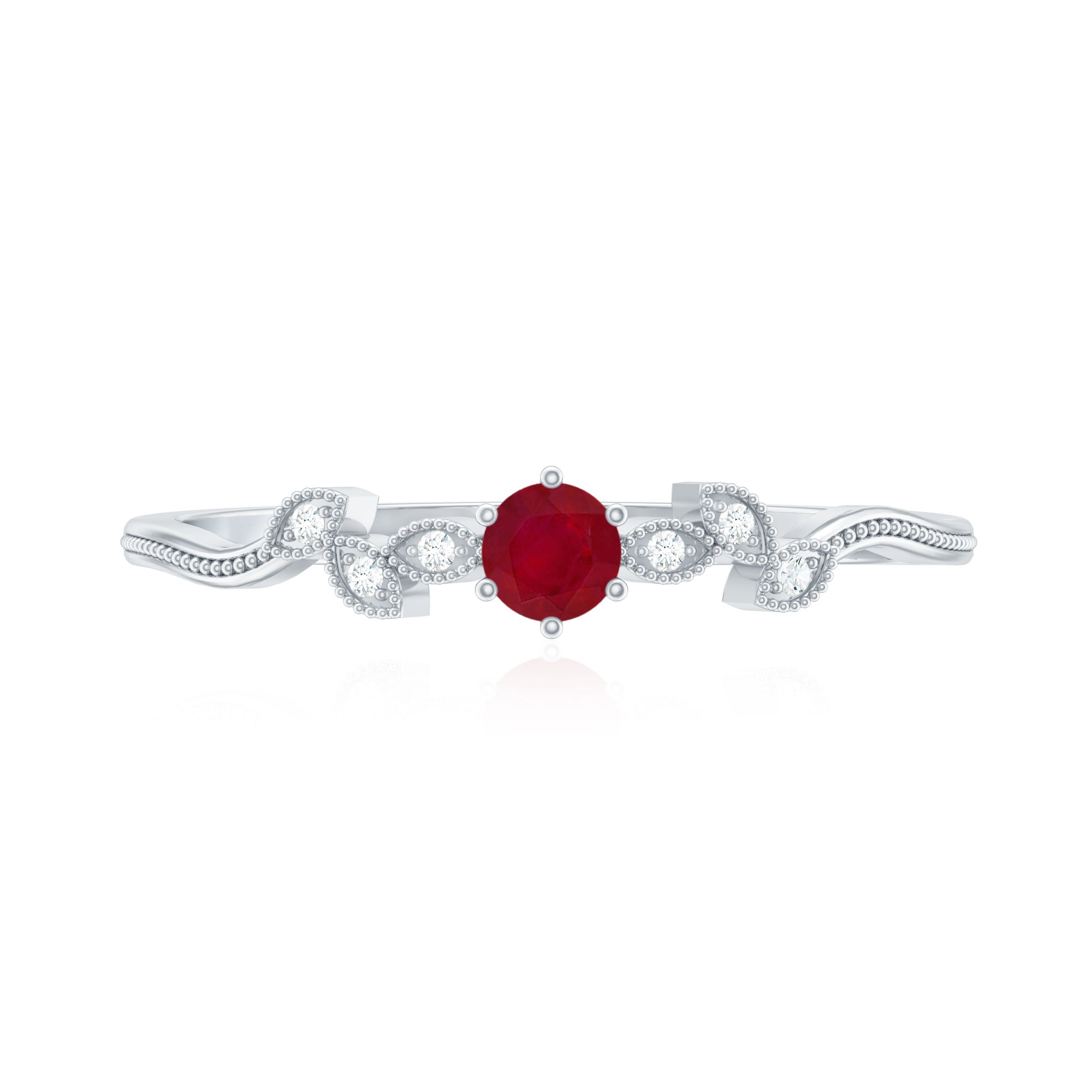 Certified Ruby and Diamond Leaf Branch Promise Ring AAA - Rosec Jewels