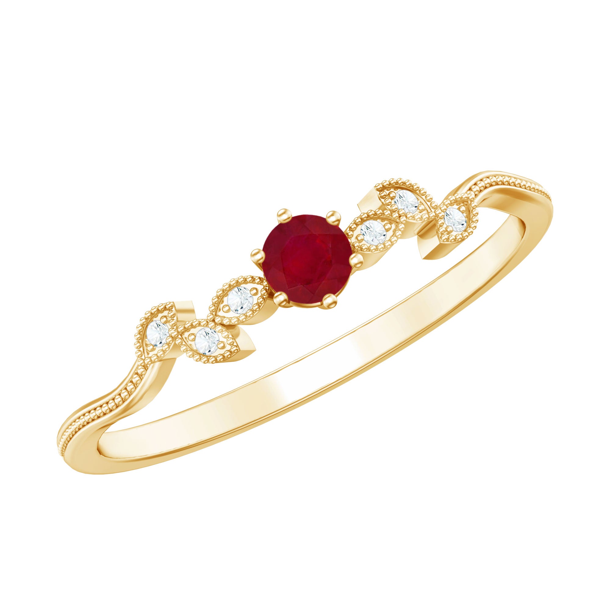 Certified Ruby and Diamond Leaf Branch Promise Ring AAA - Rosec Jewels