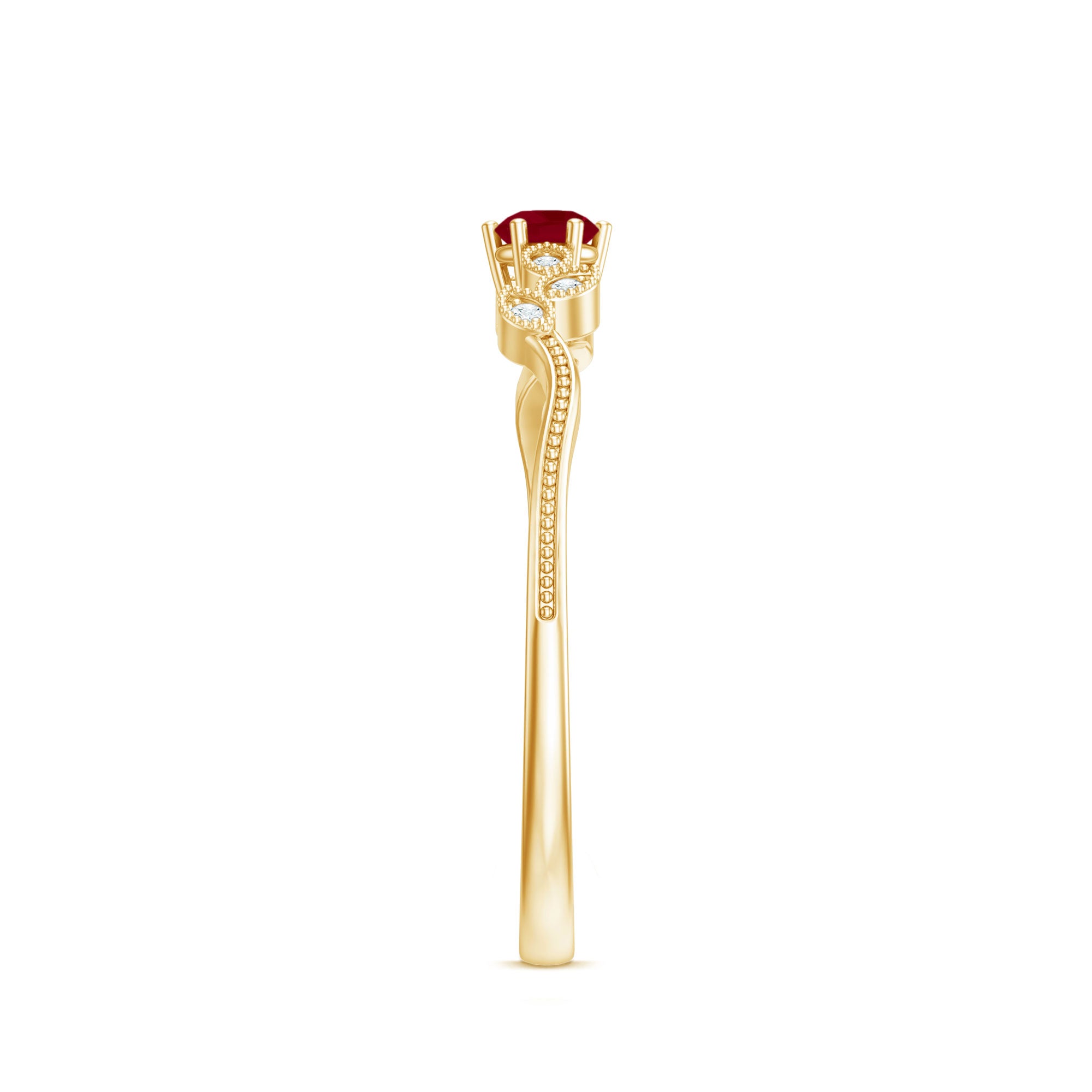 Certified Ruby and Diamond Leaf Branch Promise Ring AAA - Rosec Jewels