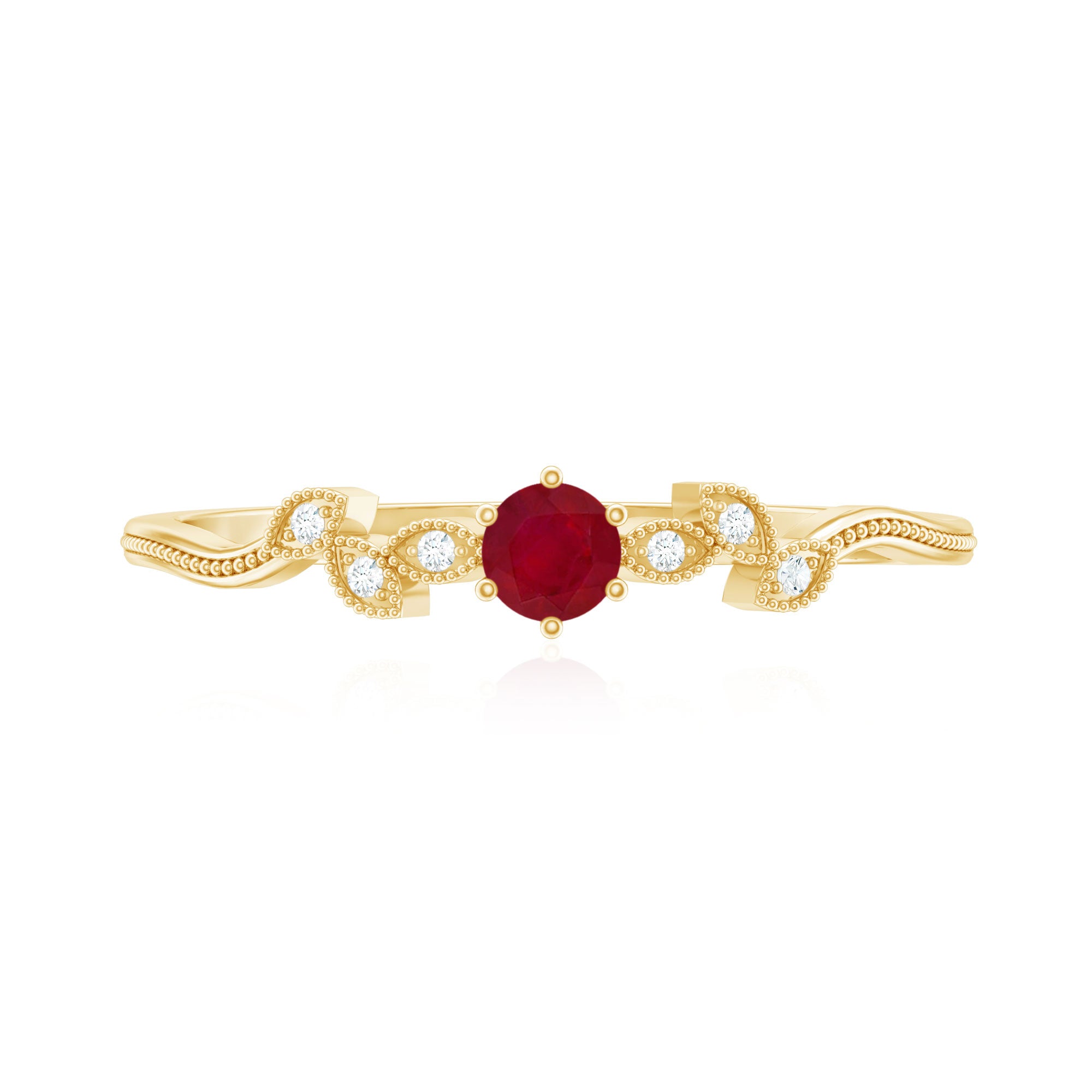 Certified Ruby and Diamond Leaf Branch Promise Ring AAA - Rosec Jewels