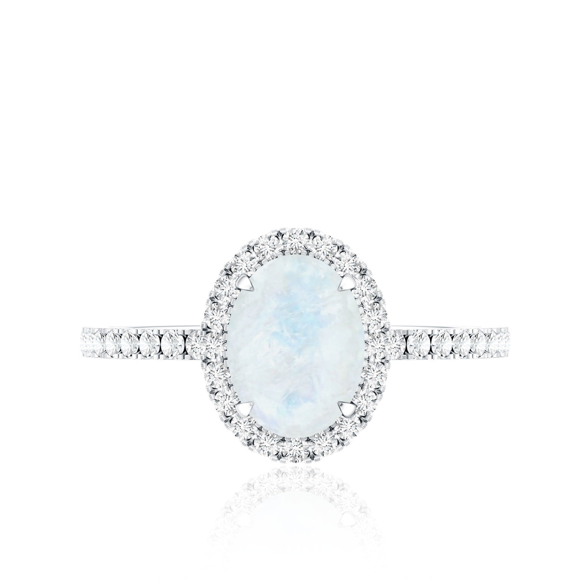 Oval Moonstone Engagement Ring with Diamond Halo AAA - Rosec Jewels