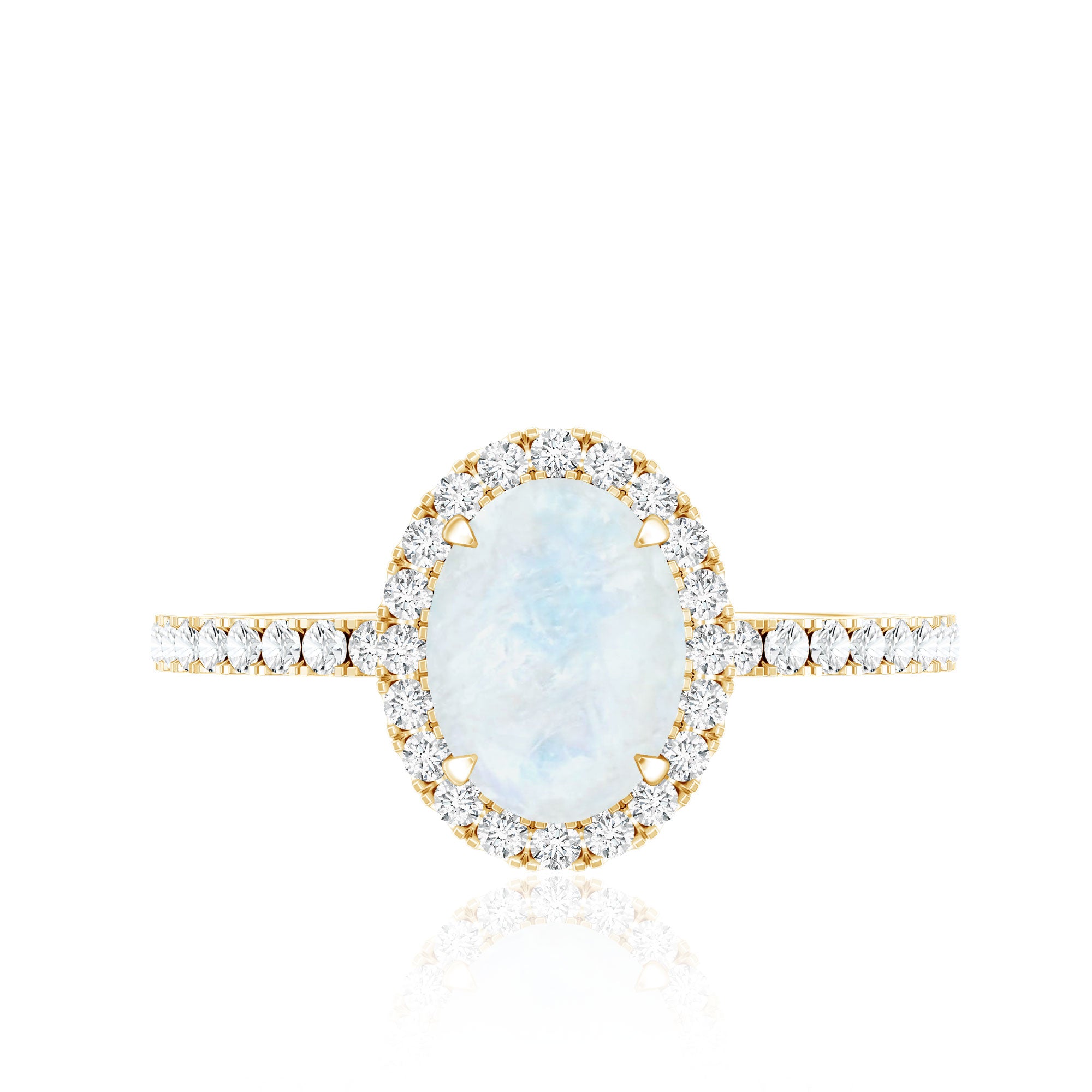 Oval Moonstone Engagement Ring with Diamond Halo AAA - Rosec Jewels