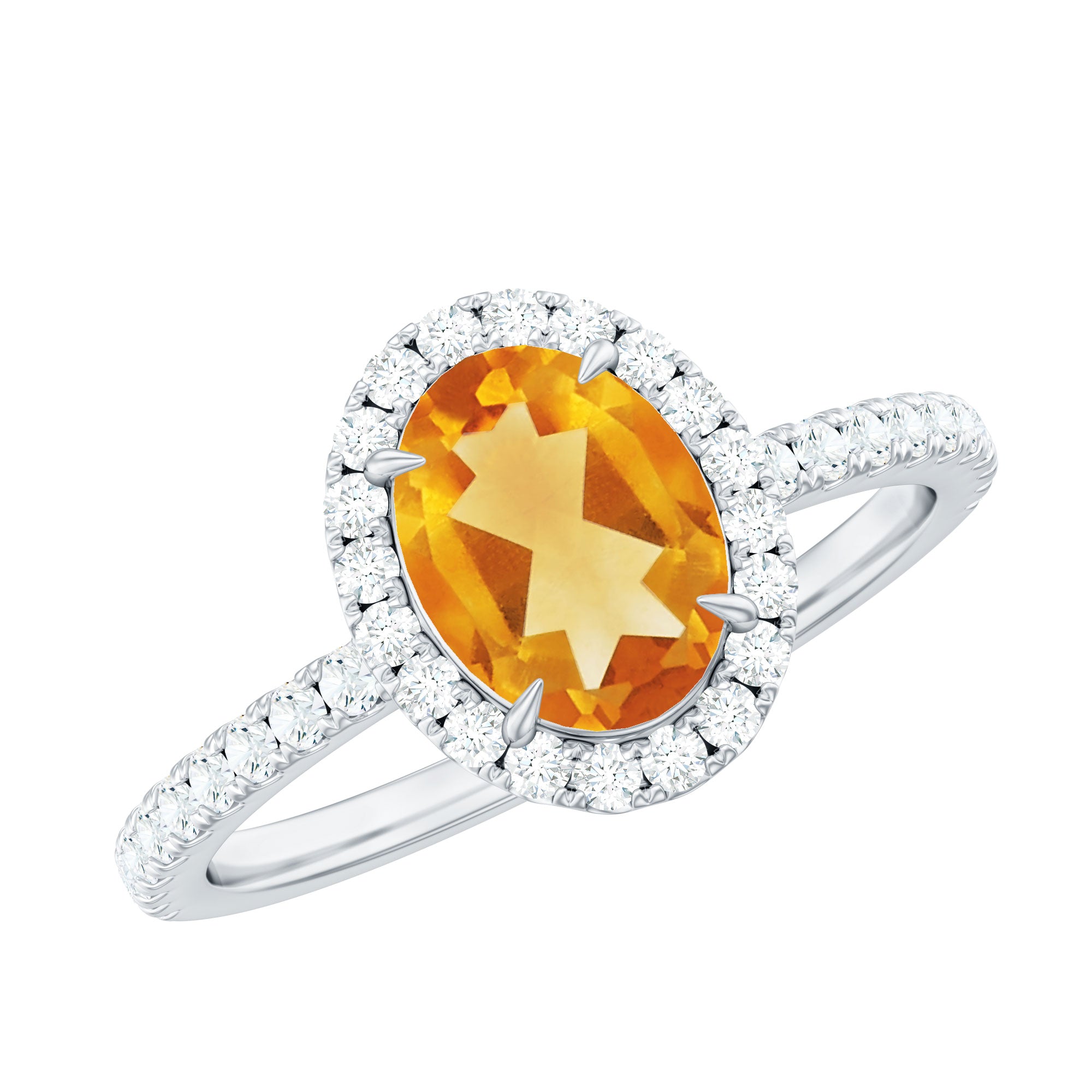 1.5 CT Oval Cut Citrine and Diamond Halo Engagement Ring