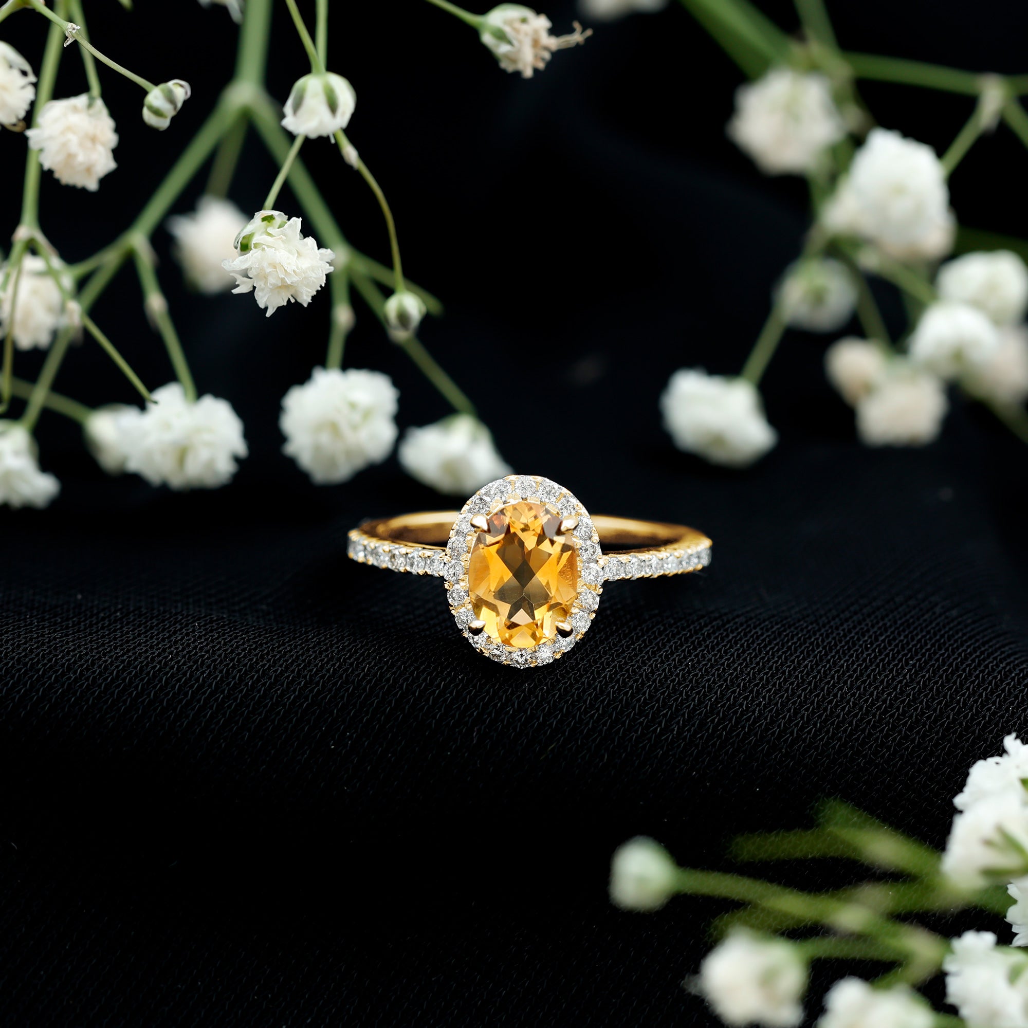 Certified Real 6X8mm Citrine Oval Engagement Ring with Diamond Halo AAA - Rosec Jewels