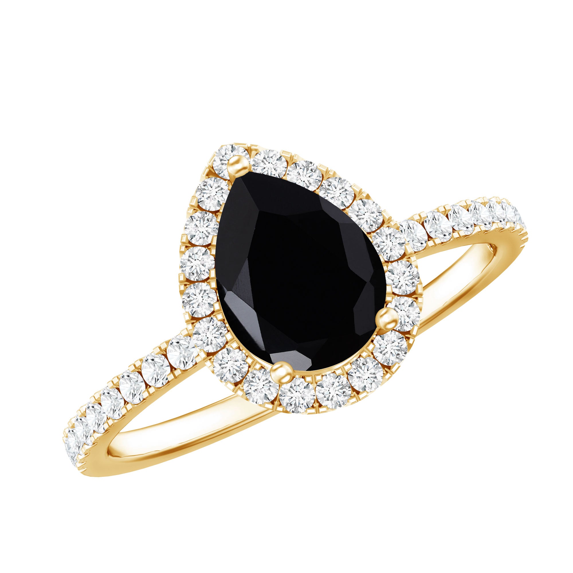 Genuine Black Onyx Teardrop Engagement Ring with Diamond AAA - Rosec Jewels