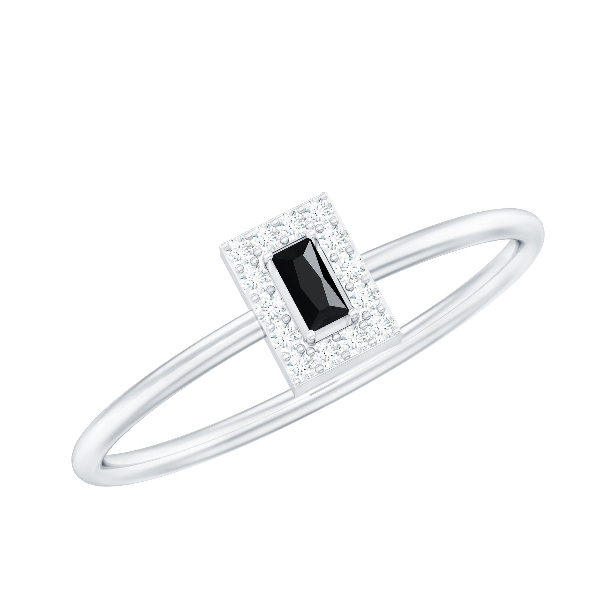 Minimalist Black Onyx and Diamond Halo Promise Ring