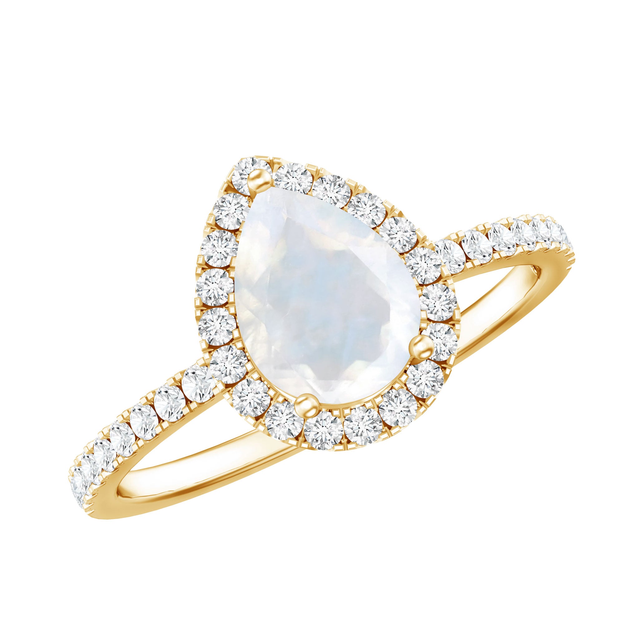 1.25 CT Pear Cut Moonstone Solitaire Simple Engagement Ring with Diamond Accent AAA - Rosec Jewels