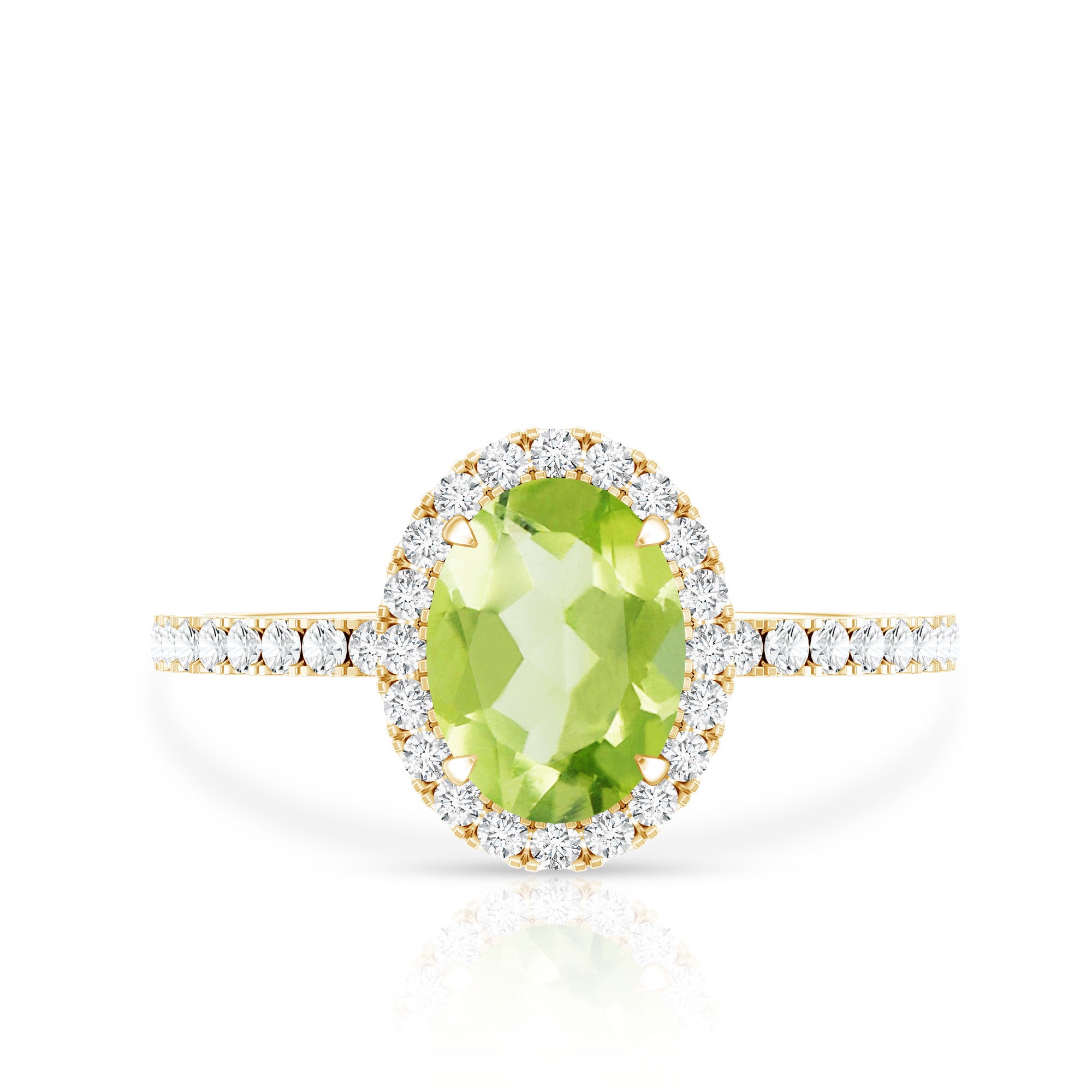 Natural 1 Carat Peridot Oval Engagement Ring with Diamond Halo AAA - Rosec Jewels