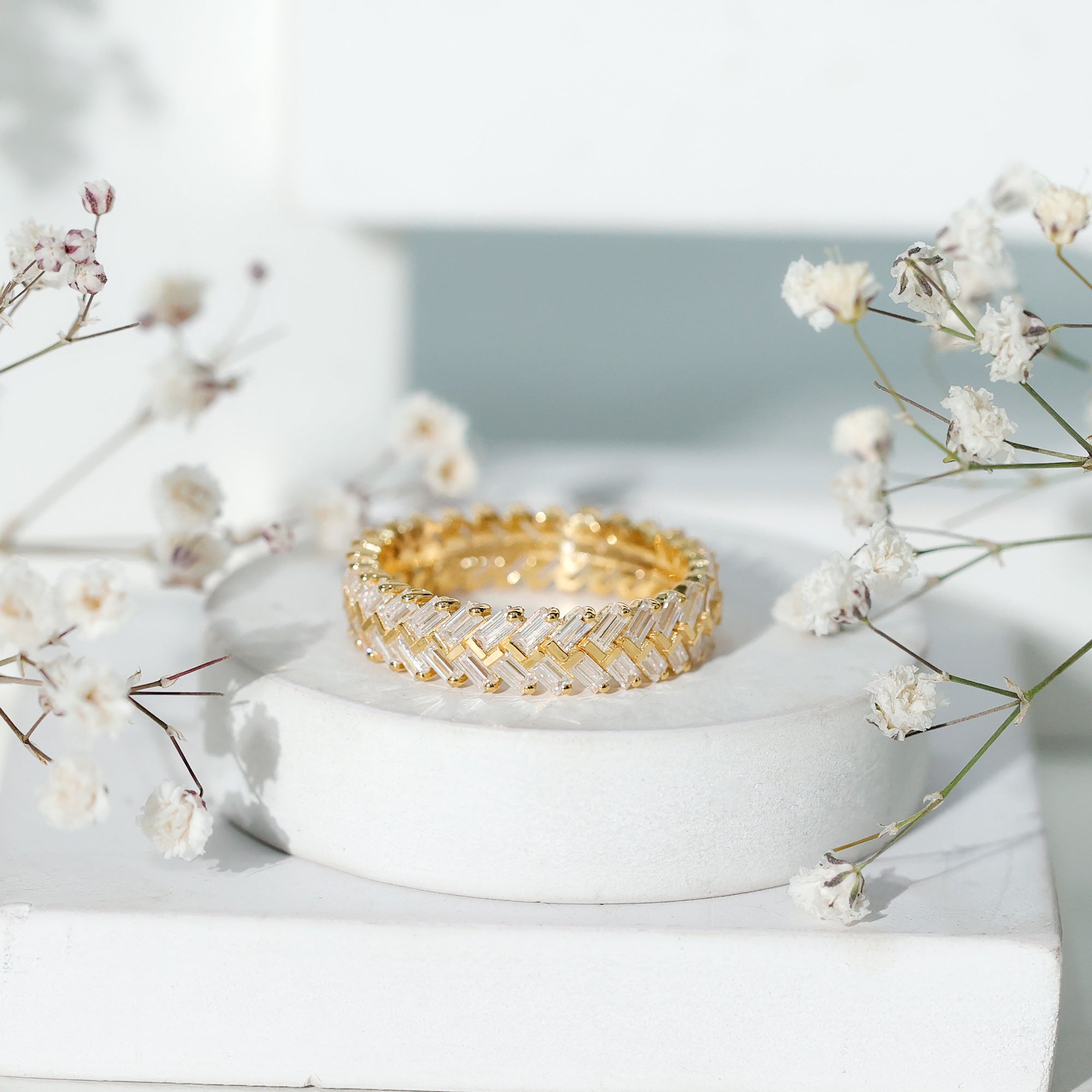 Baguette Cut Moissanite Eternity Band Ring D-VS1 - Rosec Jewels