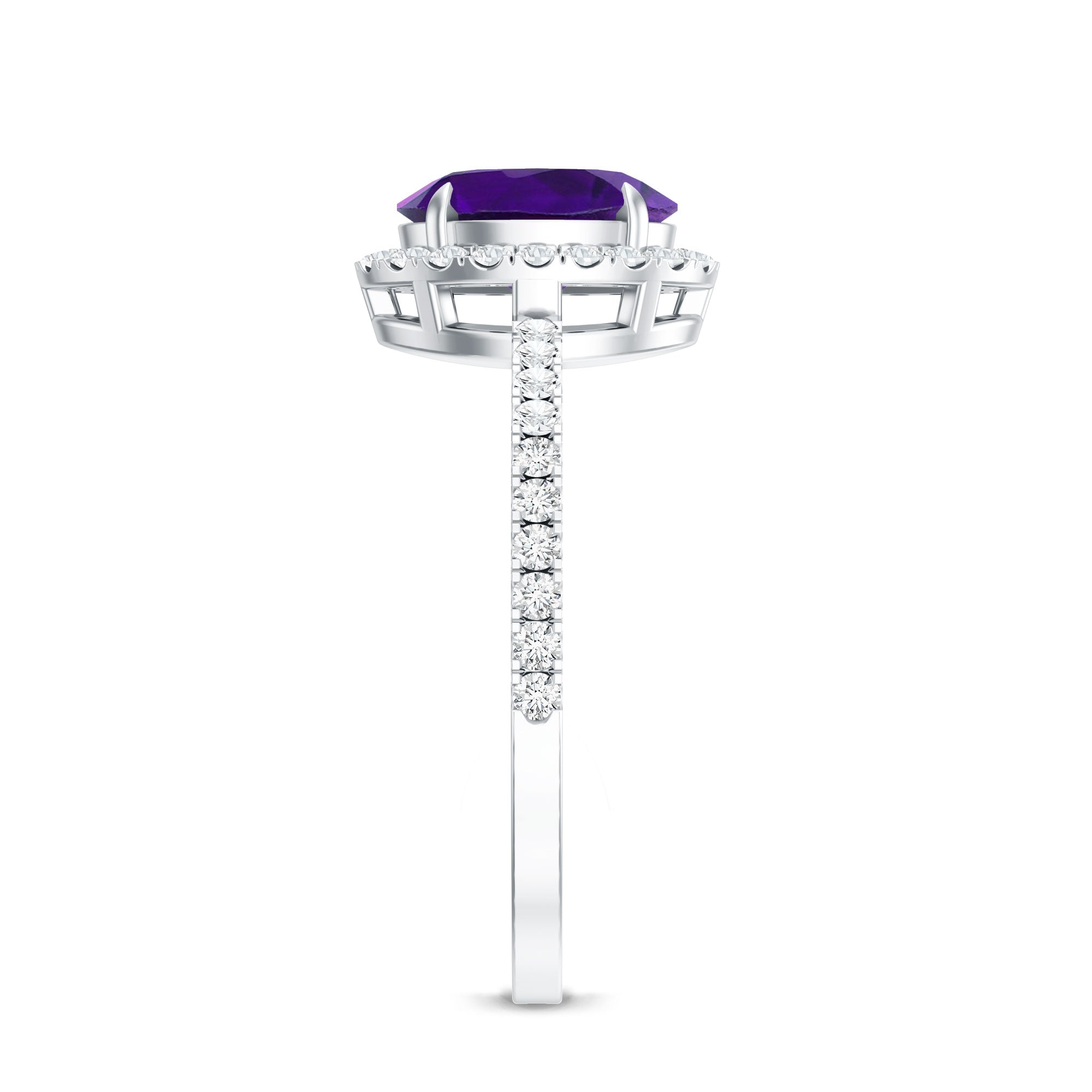 1 Carat Amethyst Oval Engagement Ring with Diamond Halo AAA - Rosec Jewels
