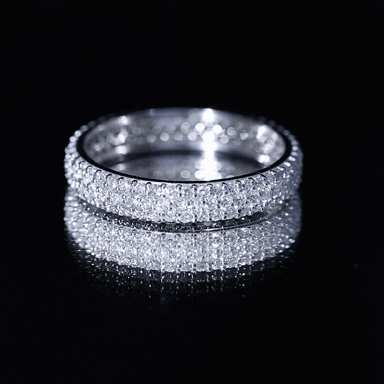 Triple Row Moissanite Classic Wedding Ring Band for Women D-VS1 - Rosec Jewels